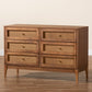 Baxton Studio Ramiel Mid-Century Modern Ash Walnut Finished Wood and Rattan 6-Drawer Dresser | Dressers | Modishstore - 9