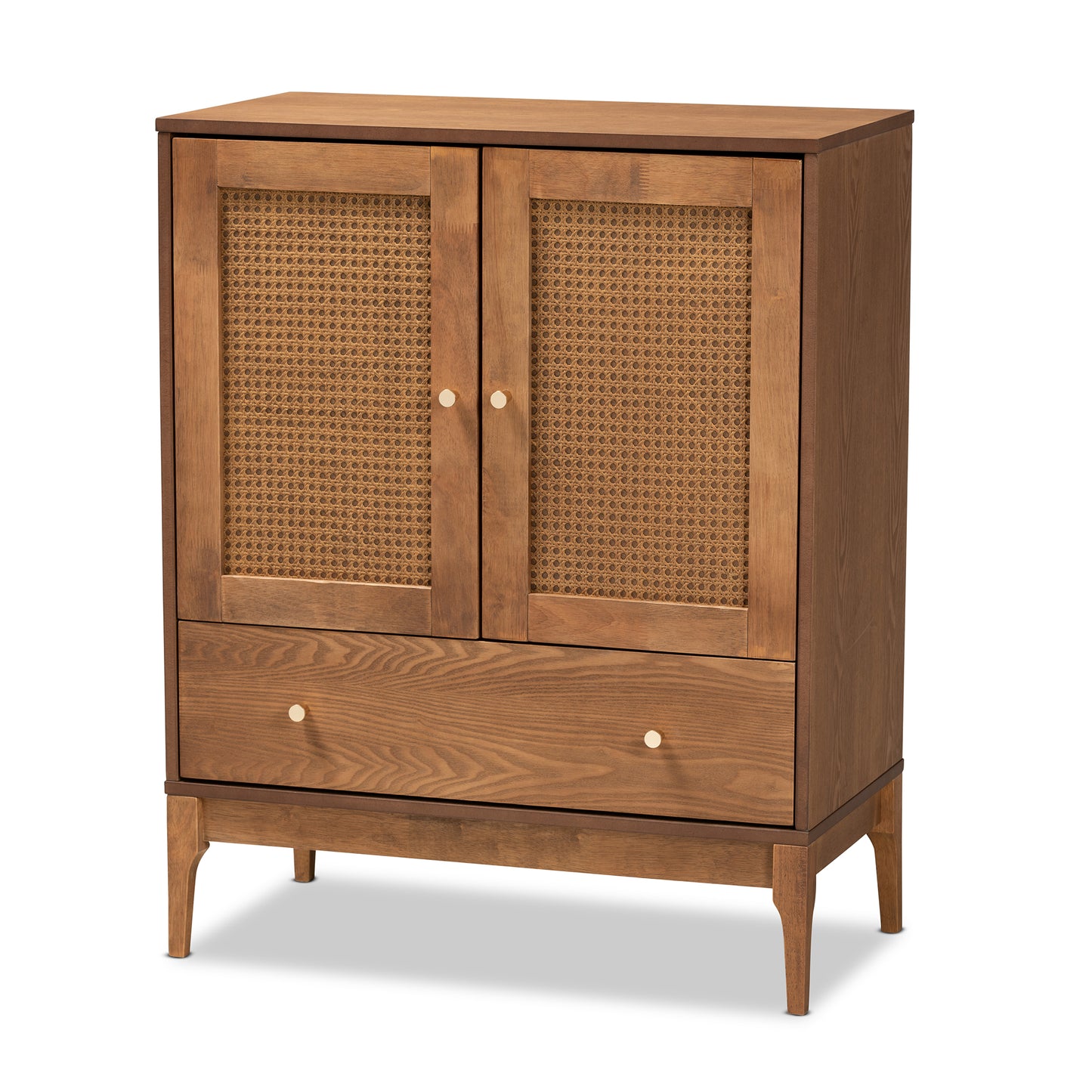 Baxton Studio Ramiel Mid-Century Modern Ash Walnut Finished Wood and Rattan 1-Drawer Sideboard | Sideboards | Modishstore - 2