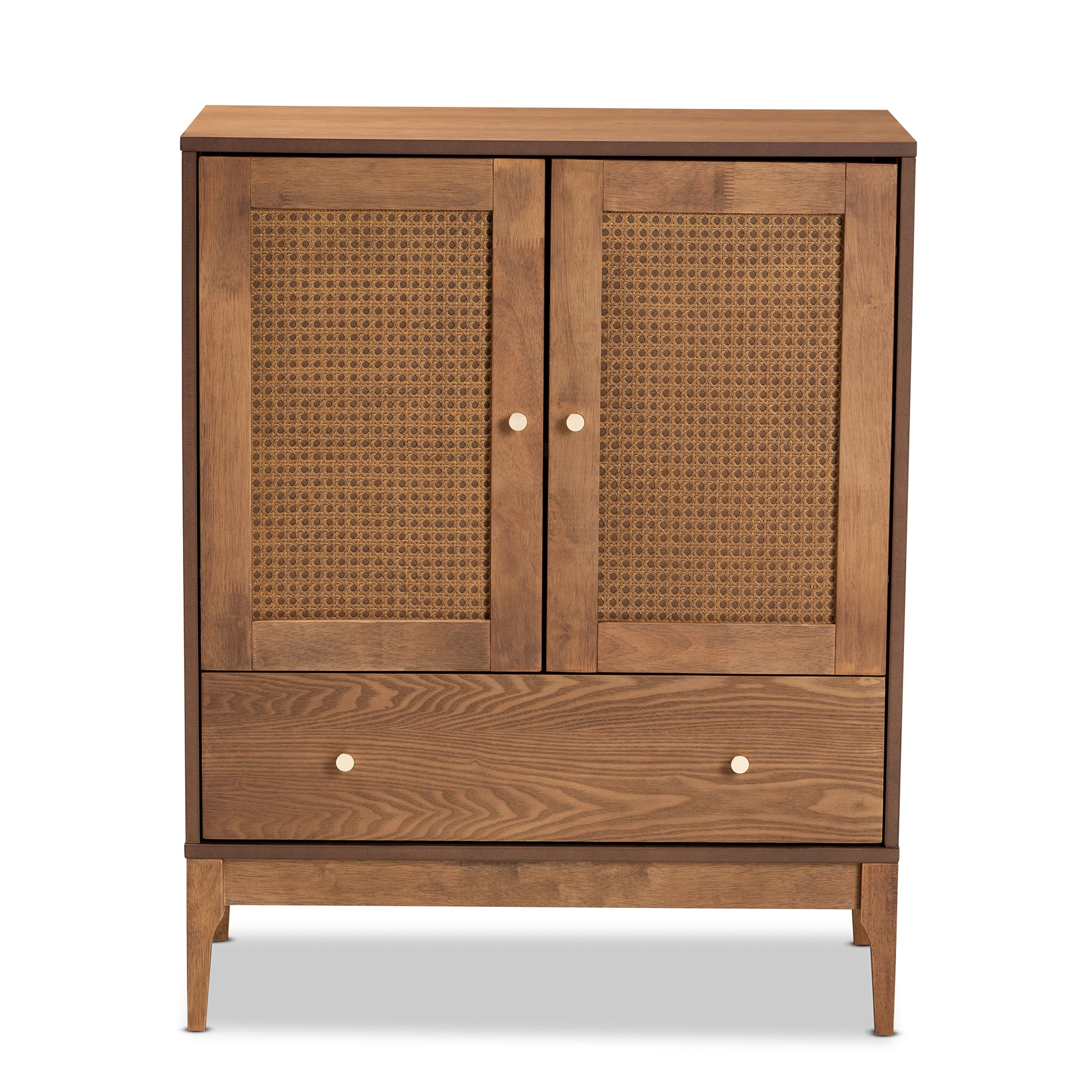 Baxton Studio Ramiel Mid-Century Modern Ash Walnut Finished Wood and Rattan 1-Drawer Sideboard | Sideboards | Modishstore - 4