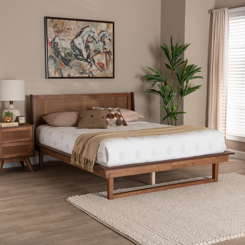 Baxton Studio Aveena Mid-Century Modern Walnut Brown Finished Wood King Size Platform Bed | Beds | Modishstore