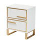 Baxton Studio Giolla Contemporary Glam and Luxe White Finished Wood and Gold Metal 2-Drawer End Table | Cabinets | Modishstore - 4