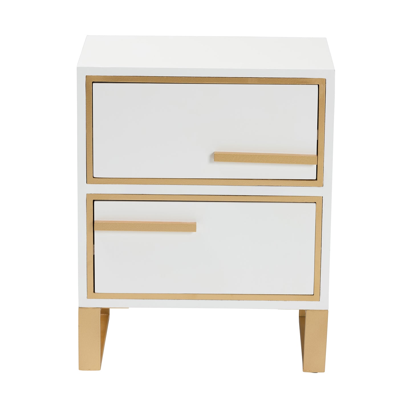 Baxton Studio Giolla Contemporary Glam and Luxe White Finished Wood and Gold Metal 2-Drawer End Table | Cabinets | Modishstore - 6