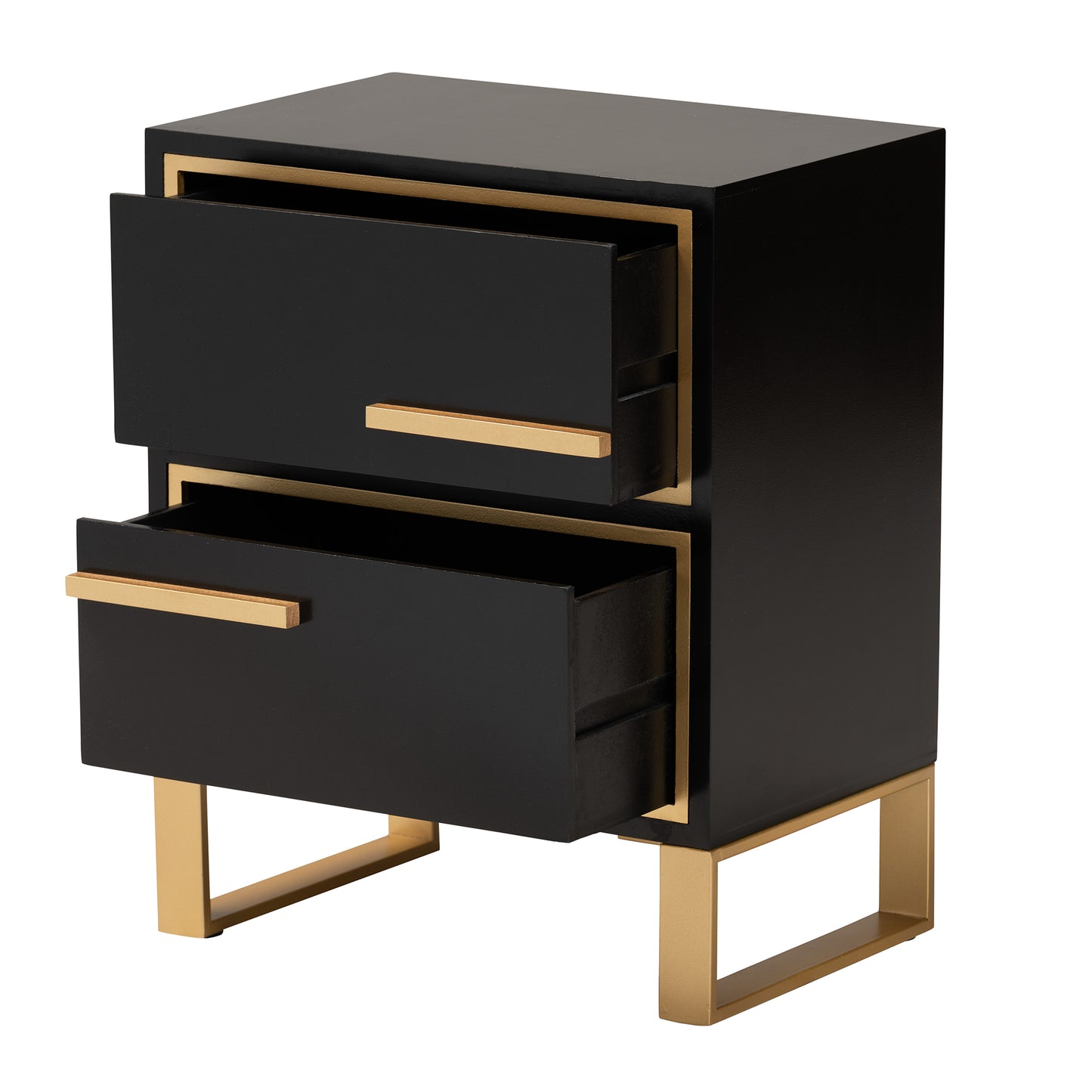 Baxton Studio Giolla Contemporary Glam and Luxe Black Finished Wood and Gold Metal 2-Drawer End Table | Cabinets | Modishstore - 5