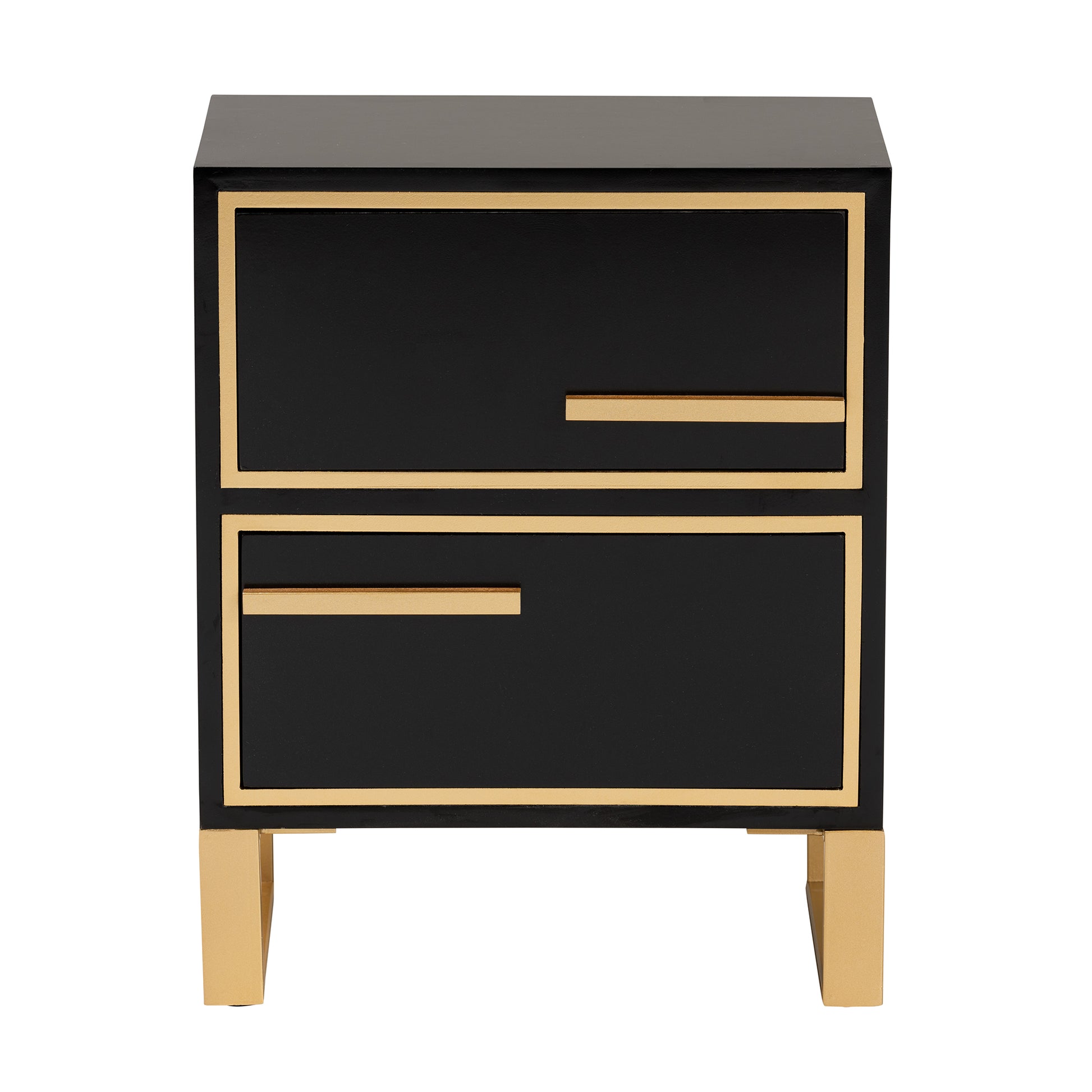 Baxton Studio Giolla Contemporary Glam and Luxe Black Finished Wood and Gold Metal 2-Drawer End Table | Cabinets | Modishstore - 6