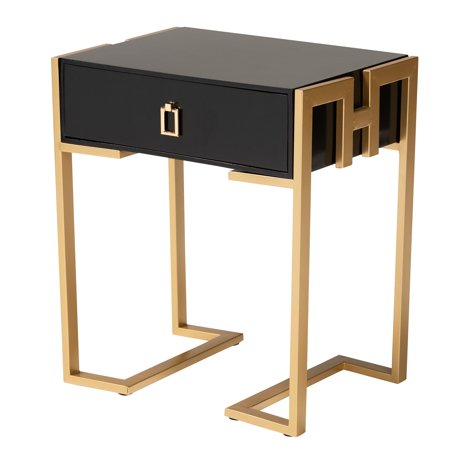 Baxton Studio Luna Contemporary Glam and Luxe Black Finished Wood and Gold Metal End Table | End Tables | Modishstore - 2