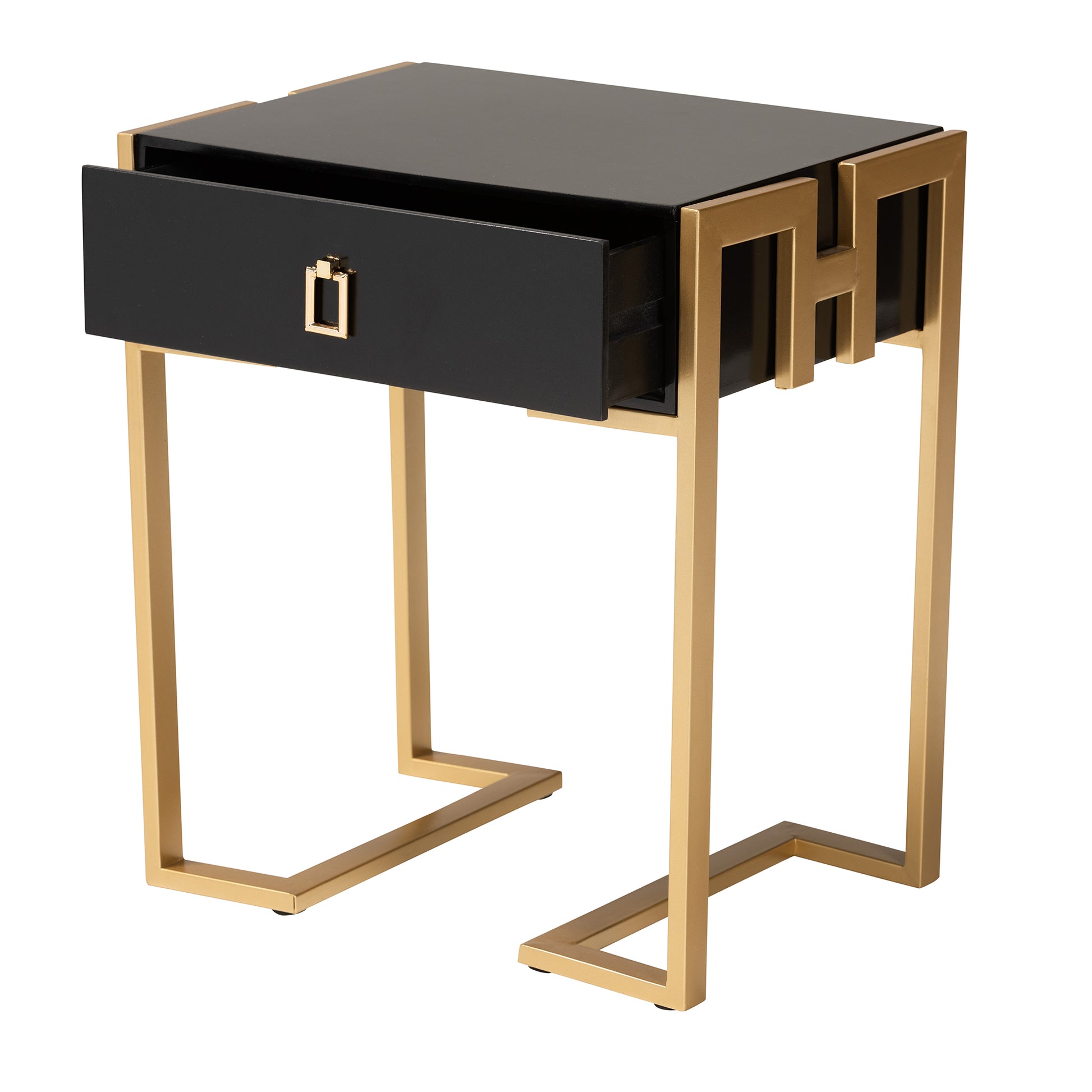 Baxton Studio Luna Contemporary Glam and Luxe Black Finished Wood and Gold Metal End Table | End Tables | Modishstore - 3