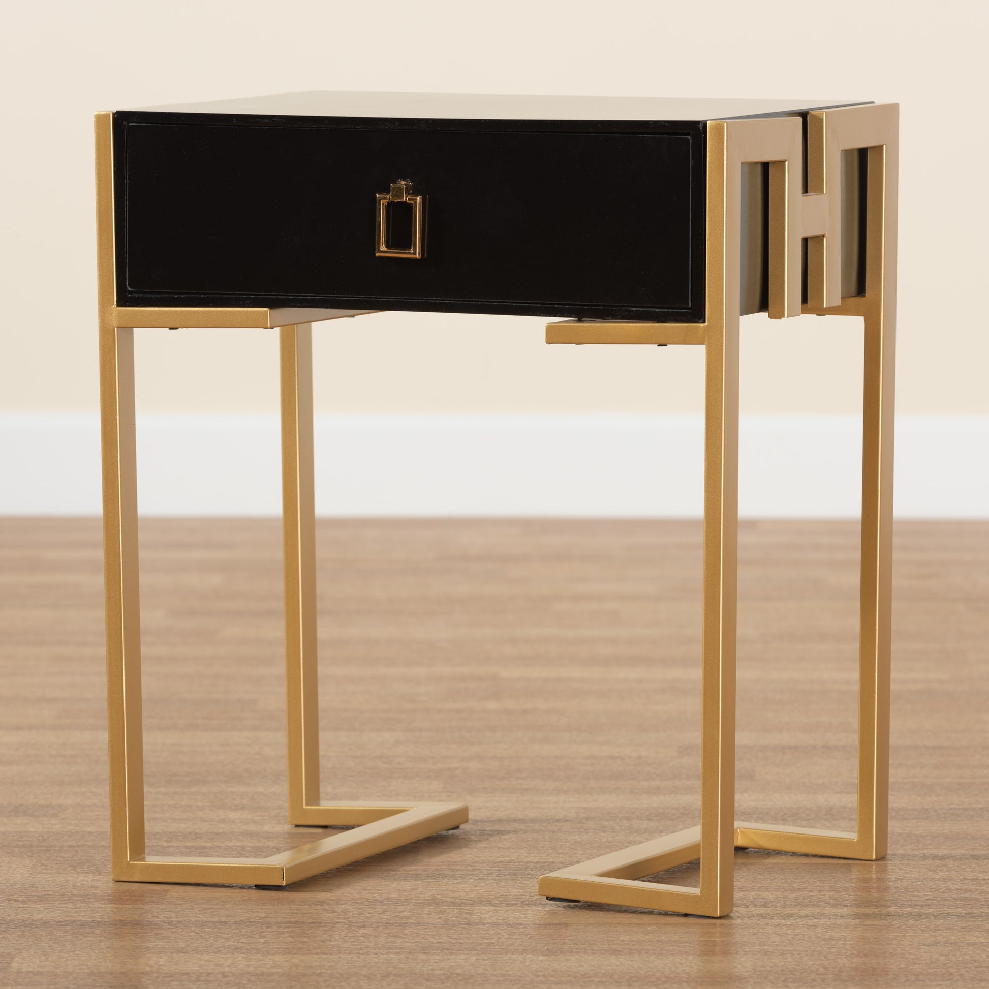 Baxton Studio Luna Contemporary Glam and Luxe Black Finished Wood and Gold Metal End Table | End Tables | Modishstore - 9