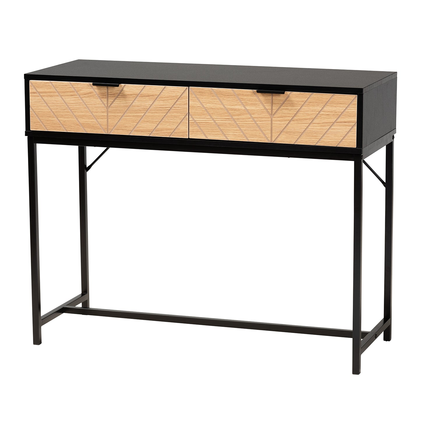 Baxton Studio Jacinth Modern Industrial Two-Tone Black and Natural Brown Finished Wood and Black Metal 2-Drawer Console Table | Console Tables | Modishstore - 2