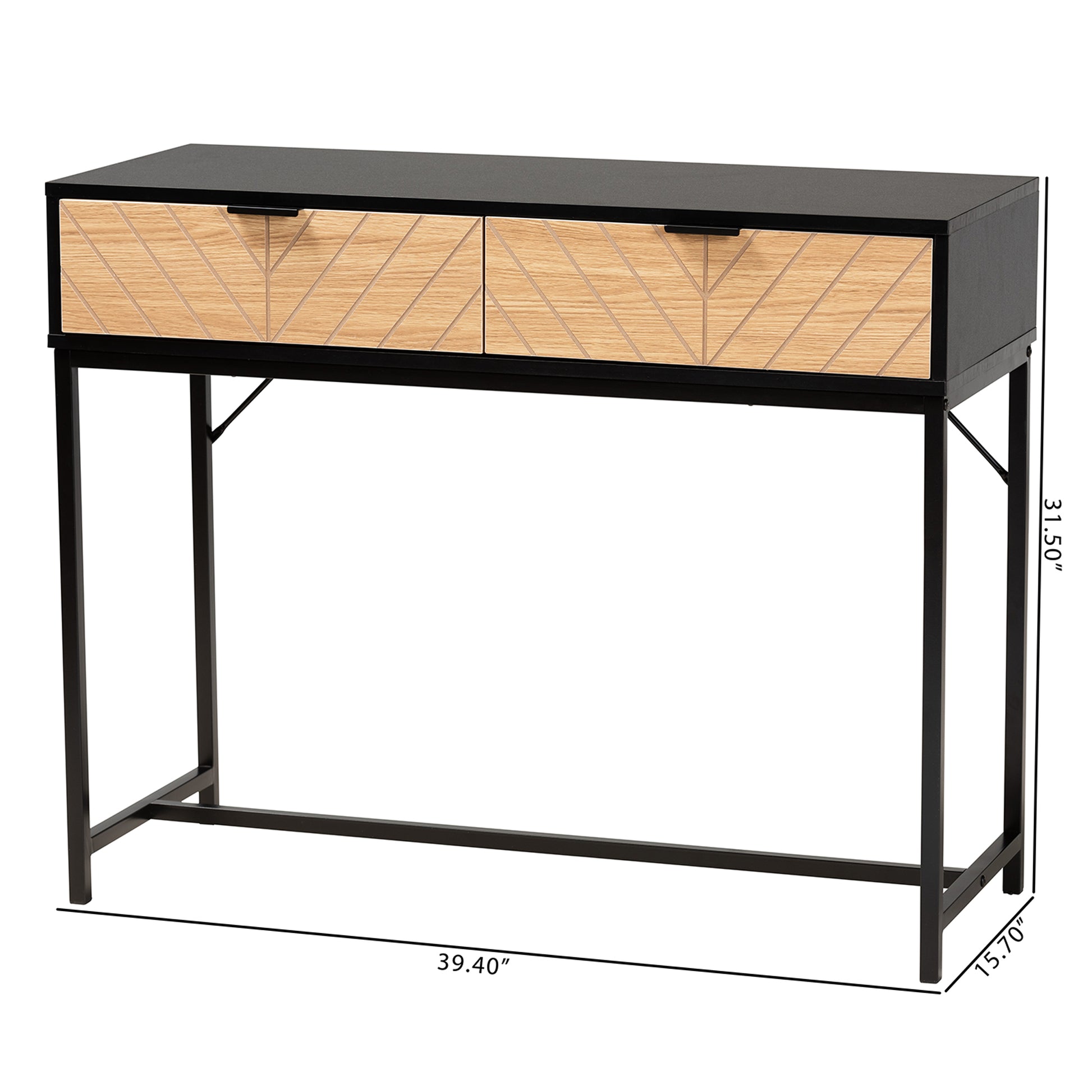 Baxton Studio Jacinth Modern Industrial Two-Tone Black and Natural Brown Finished Wood and Black Metal 2-Drawer Console Table | Console Tables | Modishstore - 10