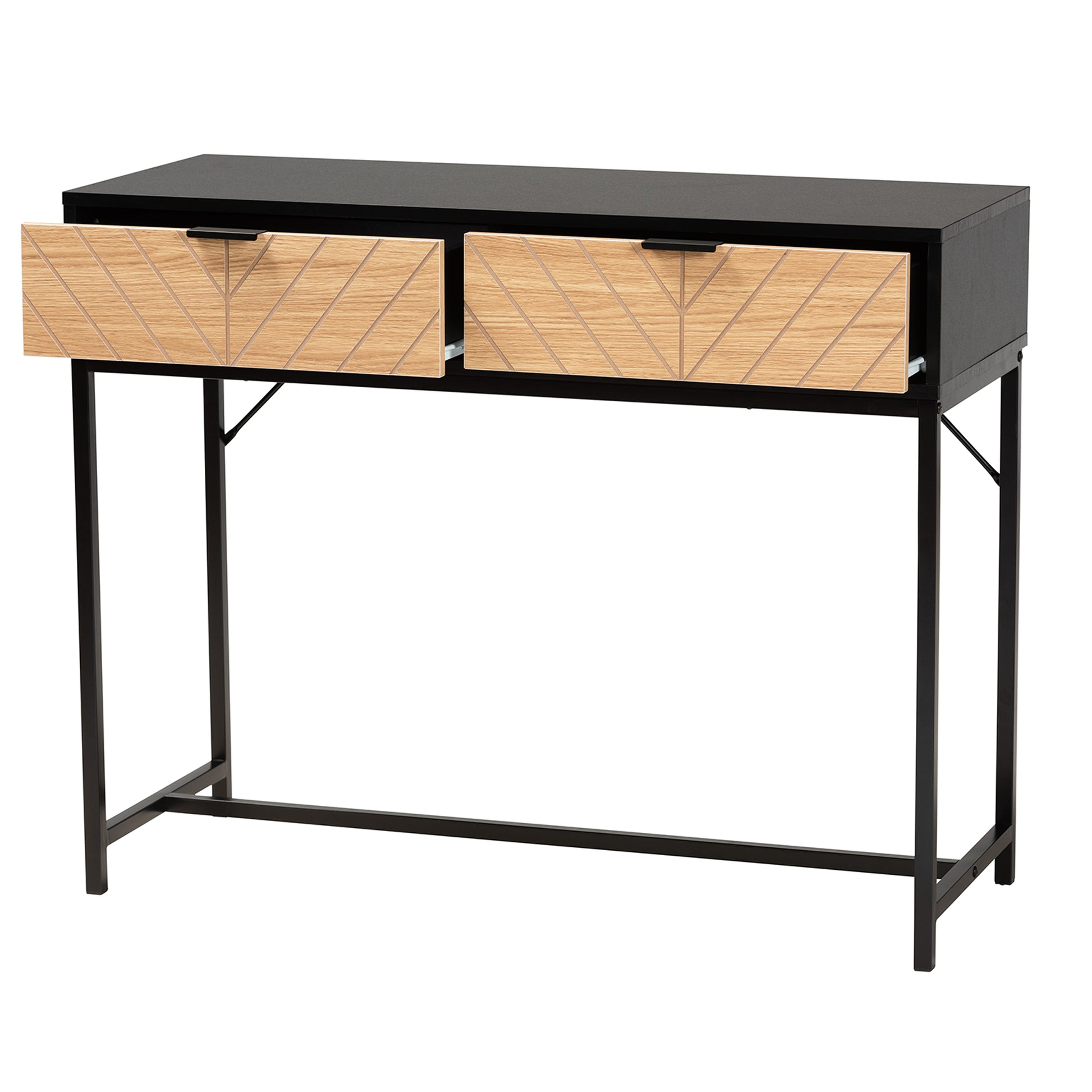 Baxton Studio Jacinth Modern Industrial Two-Tone Black and Natural Brown Finished Wood and Black Metal 2-Drawer Console Table | Console Tables | Modishstore - 3