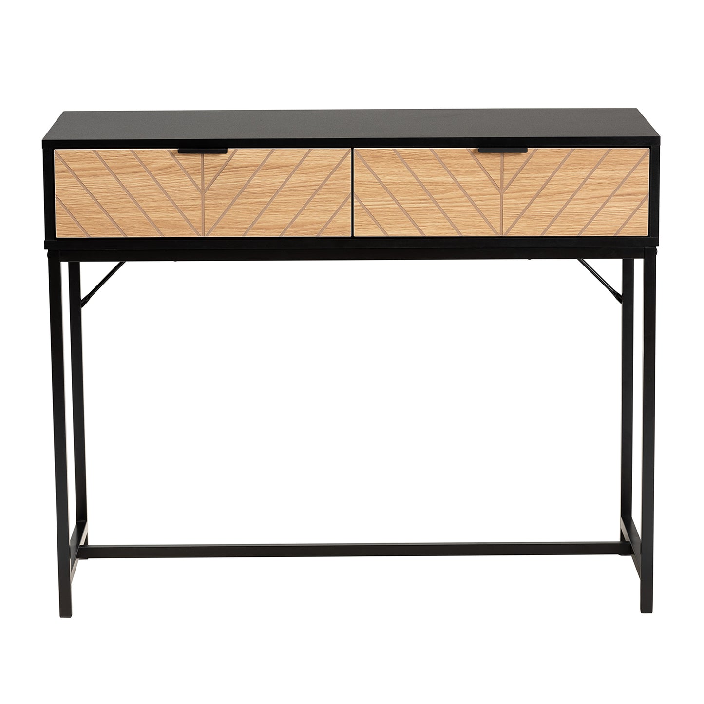 Baxton Studio Jacinth Modern Industrial Two-Tone Black and Natural Brown Finished Wood and Black Metal 2-Drawer Console Table | Console Tables | Modishstore - 4