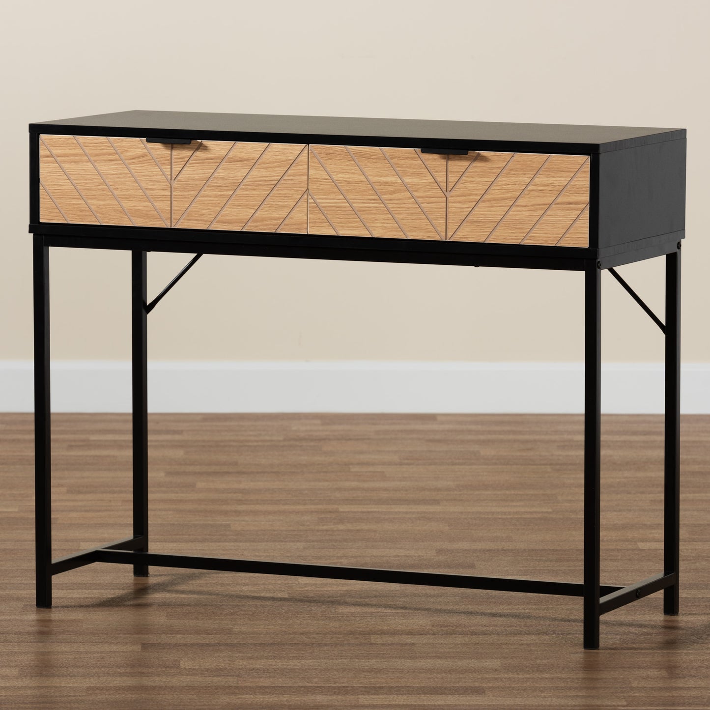 Baxton Studio Jacinth Modern Industrial Two-Tone Black and Natural Brown Finished Wood and Black Metal 2-Drawer Console Table | Console Tables | Modishstore - 9