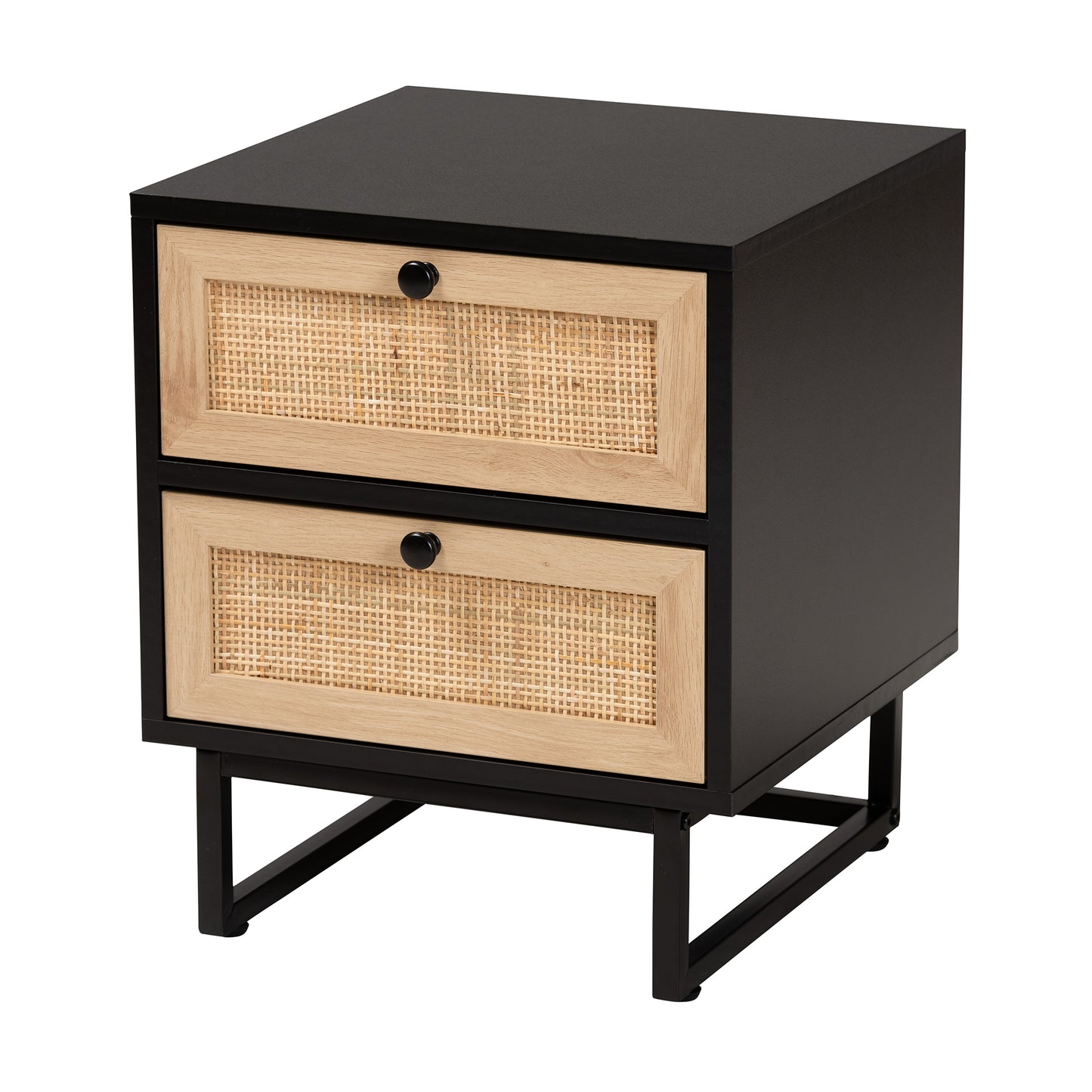 Baxton Studio Declan Mid-Century Modern Espresso Brown Finished Wood and Natural Rattan 2-Drawer End Table | Cabinets | Modishstore - 4