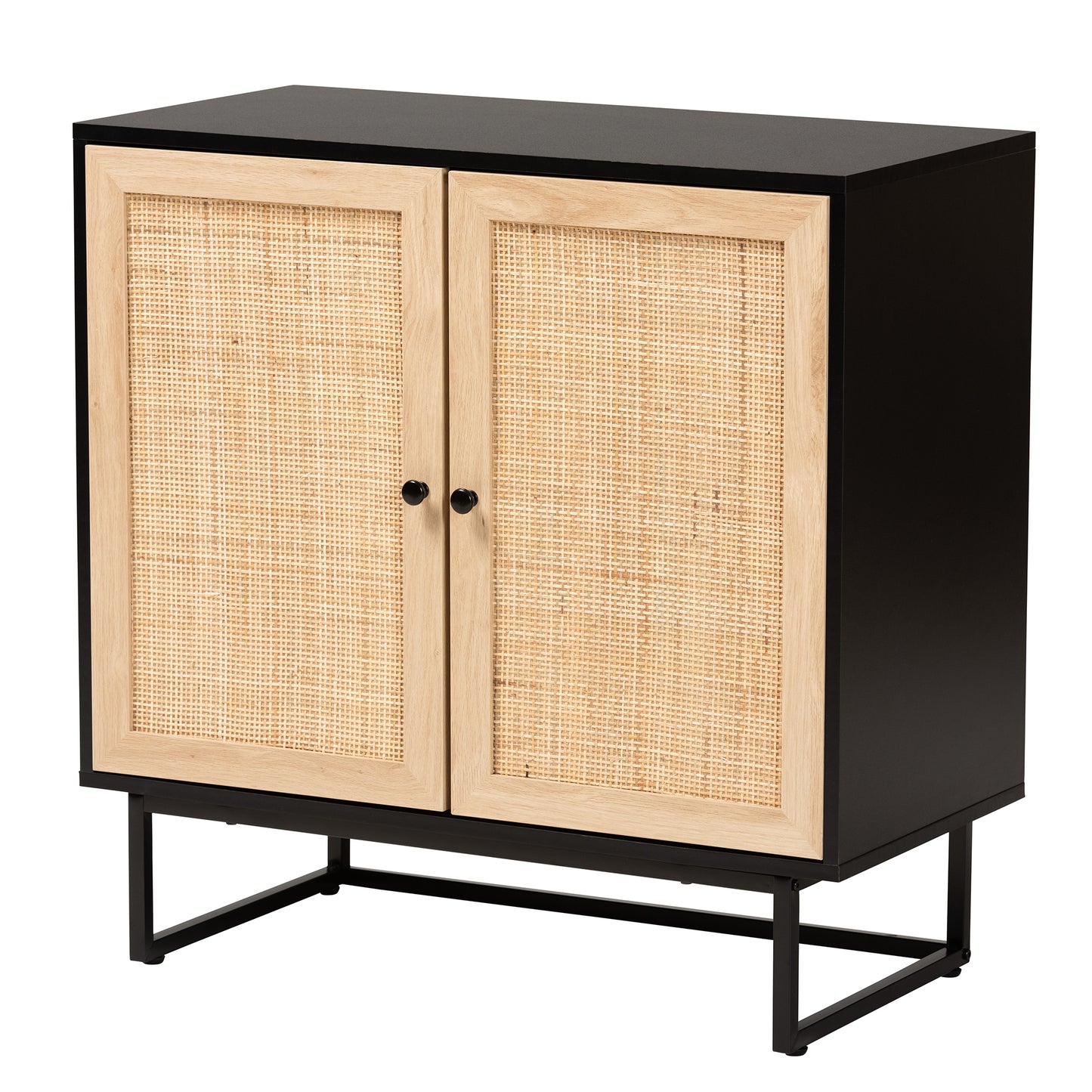 Baxton Studio Declan Mid-Century Modern Espresso Brown Finished Wood and Natural Rattan 2-Door Storage Cabinet | Cabinets | Modishstore - 2