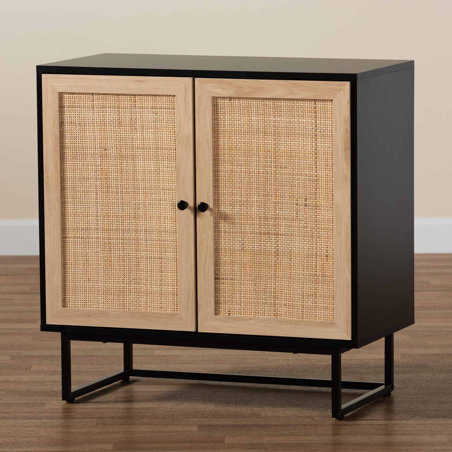 Baxton Studio Declan Mid-Century Modern Espresso Brown Finished Wood and Natural Rattan 2-Door Storage Cabinet | Cabinets | Modishstore - 9