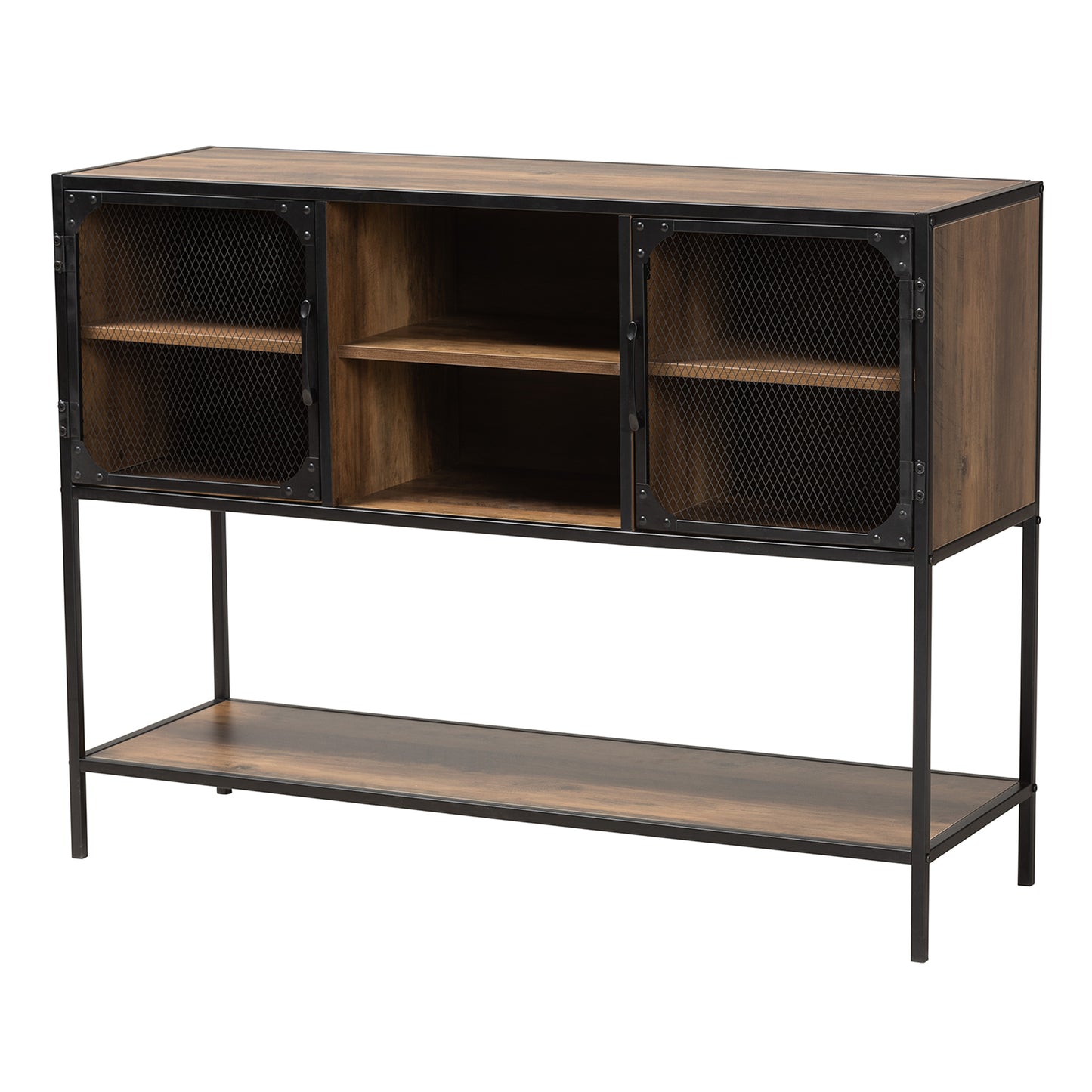 Baxton Studio Cardea Modern Industrial Walnut Brown Finished Wood and Black Metal 2-Door Sideboard | Sideboards | Modishstore - 2