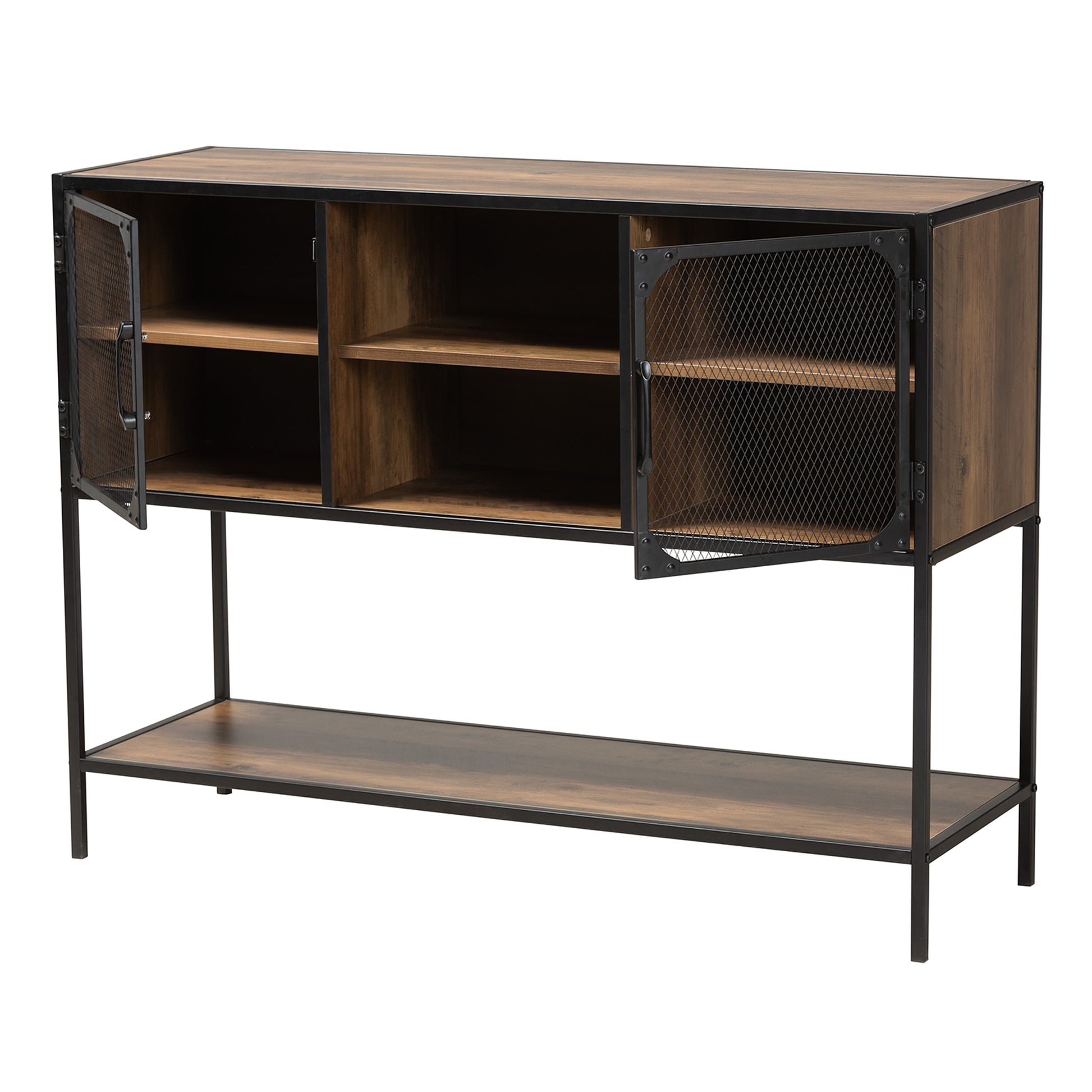 Baxton Studio Cardea Modern Industrial Walnut Brown Finished Wood and Black Metal 2-Door Sideboard | Sideboards | Modishstore - 3