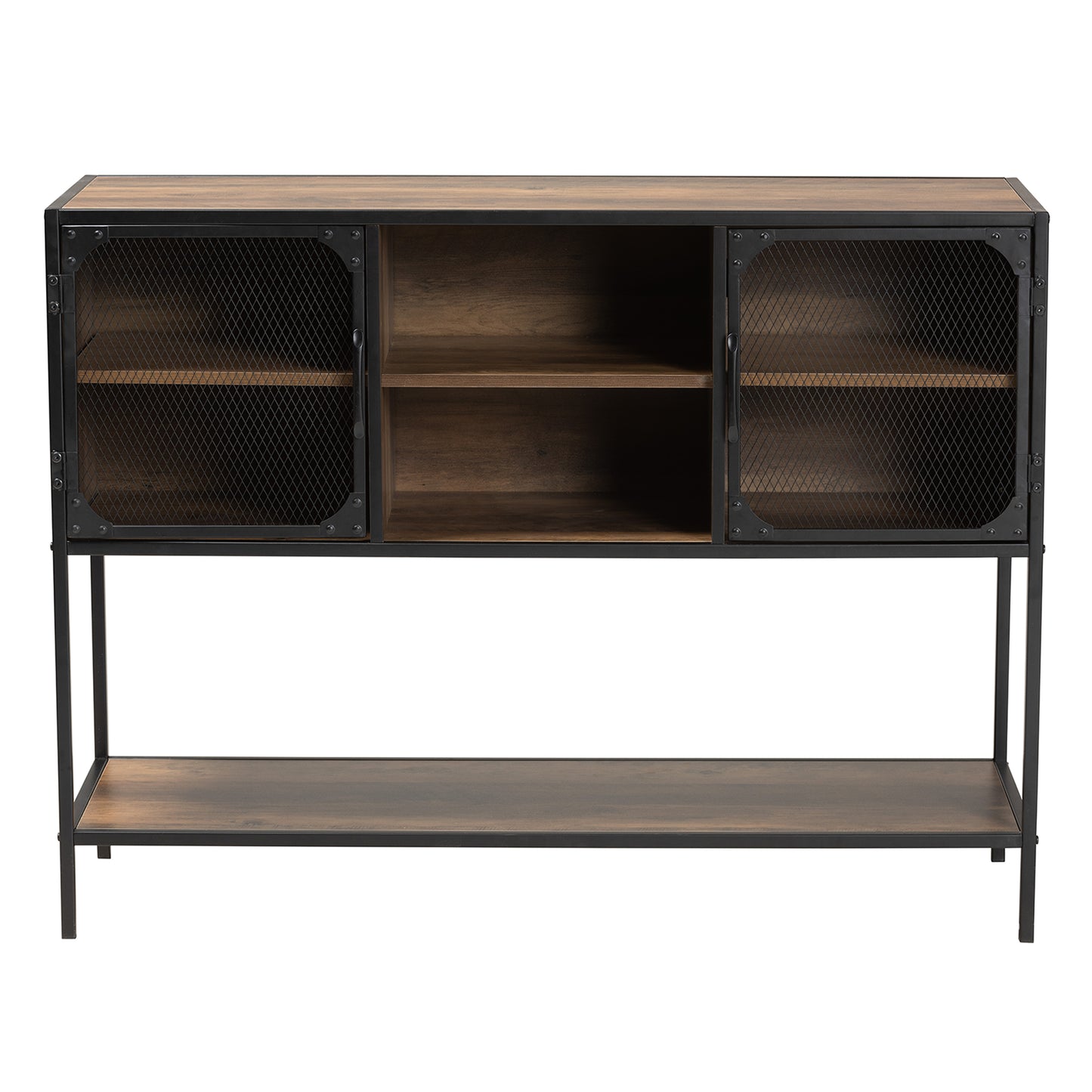 Baxton Studio Cardea Modern Industrial Walnut Brown Finished Wood and Black Metal 2-Door Sideboard | Sideboards | Modishstore - 4