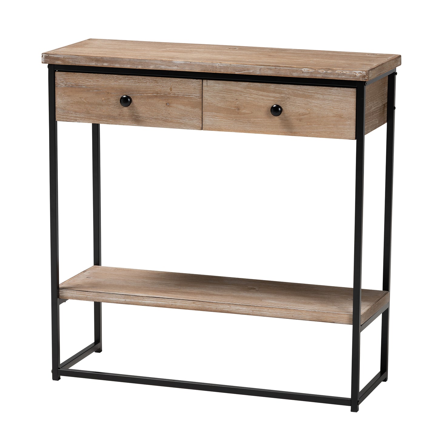 Baxton Studio Silas Modern Industrial Natural Brown Finished Wood and Black Metal 2-Drawer Console Table | Console Tables | Modishstore - 2