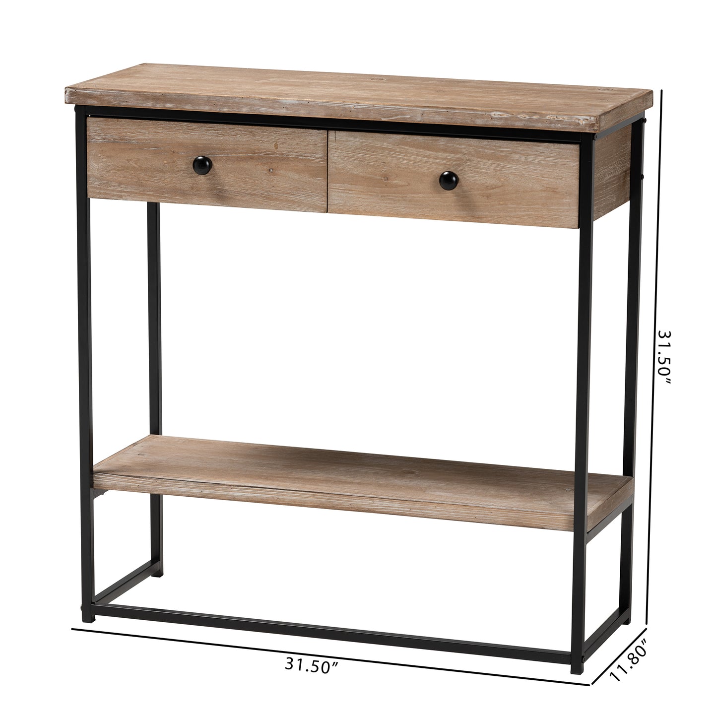 Baxton Studio Silas Modern Industrial Natural Brown Finished Wood and Black Metal 2-Drawer Console Table | Console Tables | Modishstore - 10