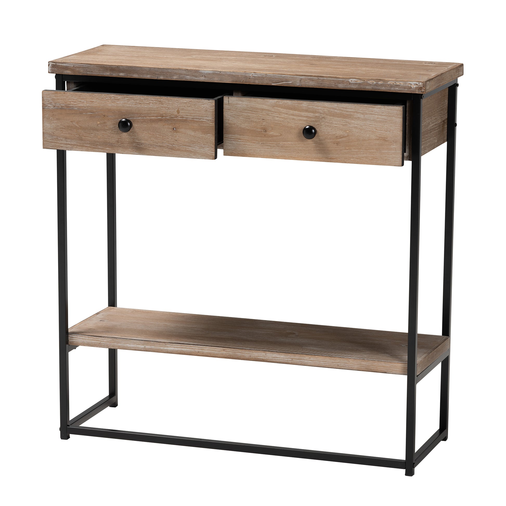 Baxton Studio Silas Modern Industrial Natural Brown Finished Wood and Black Metal 2-Drawer Console Table | Console Tables | Modishstore - 3