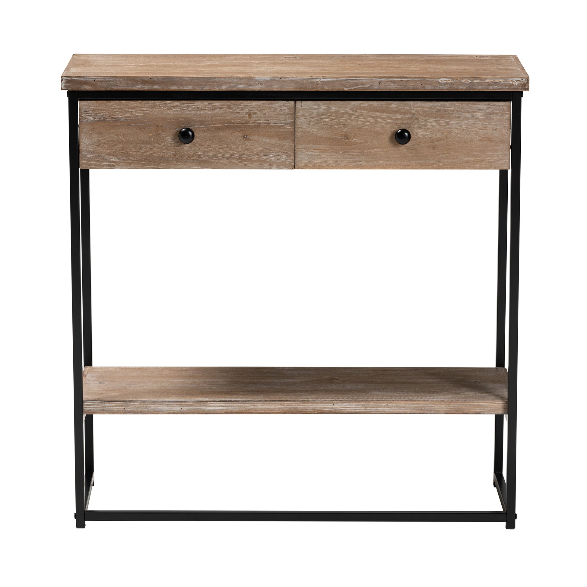 Baxton Studio Silas Modern Industrial Natural Brown Finished Wood and Black Metal 2-Drawer Console Table | Console Tables | Modishstore - 4