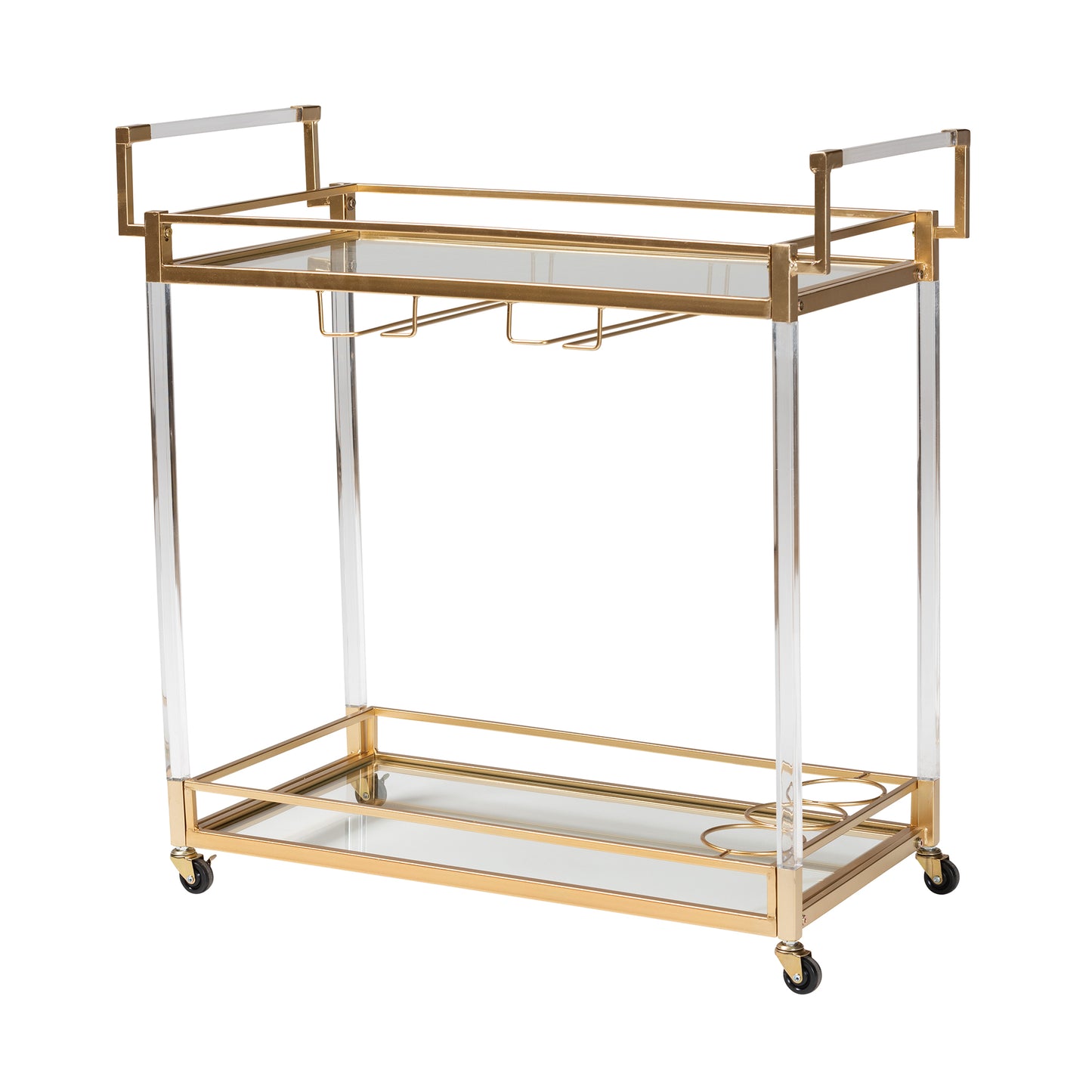 Baxton Studio Savannah Contemporary Glam and Luxe Gold Metal and Glass Wine Cart | Bar Carts | Modishstore - 2