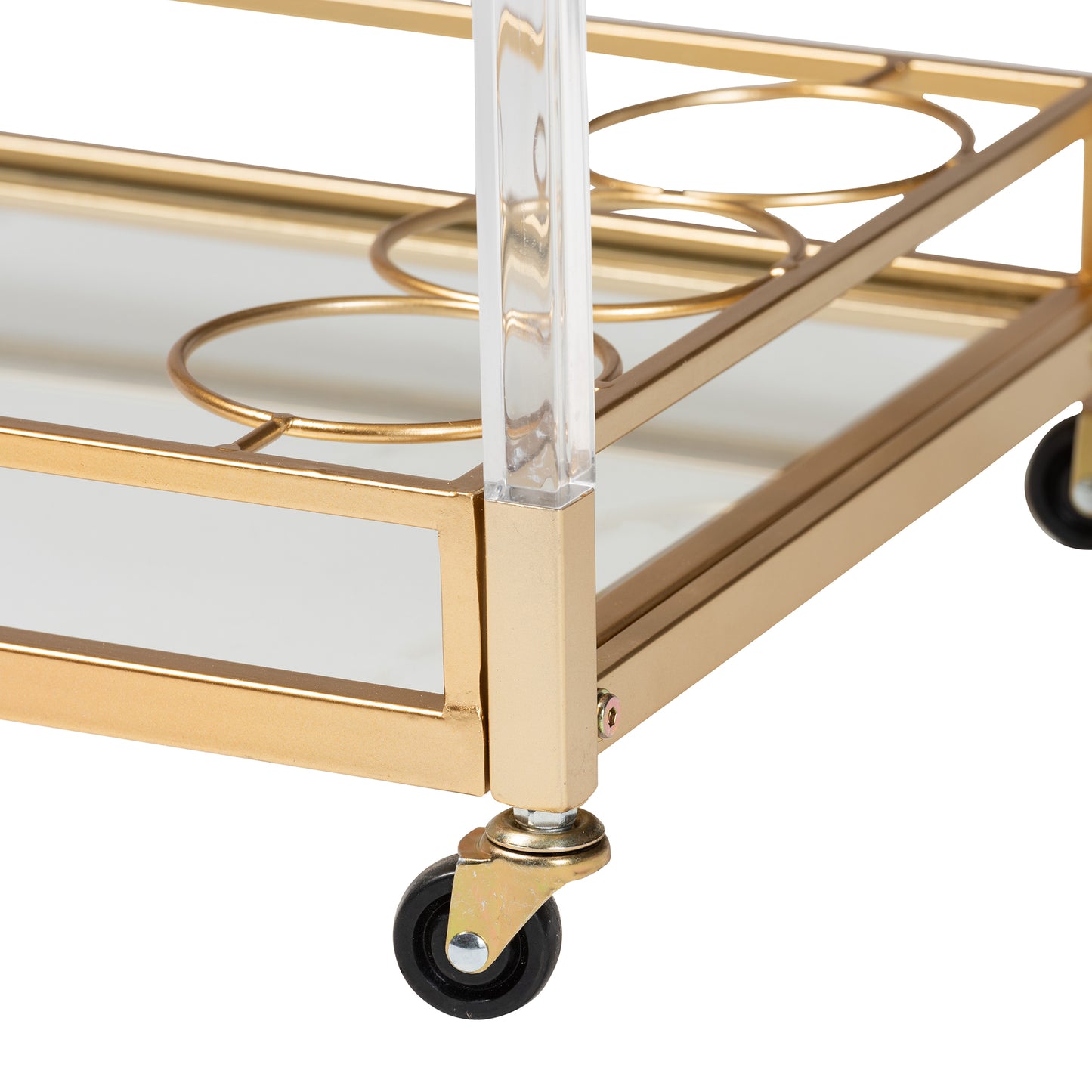 Baxton Studio Savannah Contemporary Glam and Luxe Gold Metal and Glass Wine Cart | Bar Carts | Modishstore - 7