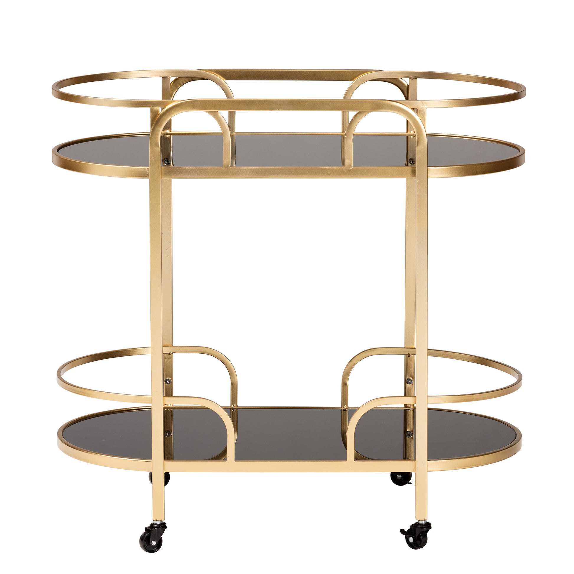 Baxton Studio Leighton Contemporary Glam and Luxe Gold Metal and Tempered Glass 2-Tier Wine Cart | Bar Carts | Modishstore - 4