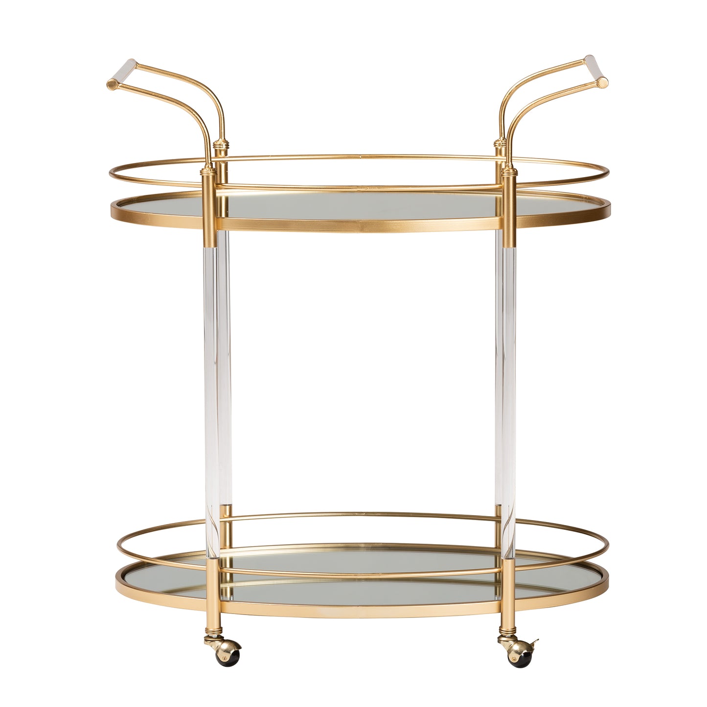 Baxton Studio Nakano Contemporary Glam and Luxe Gold Metal and Mirrored Glass 2-Tier Wine Cart | Bar Carts | Modishstore - 3