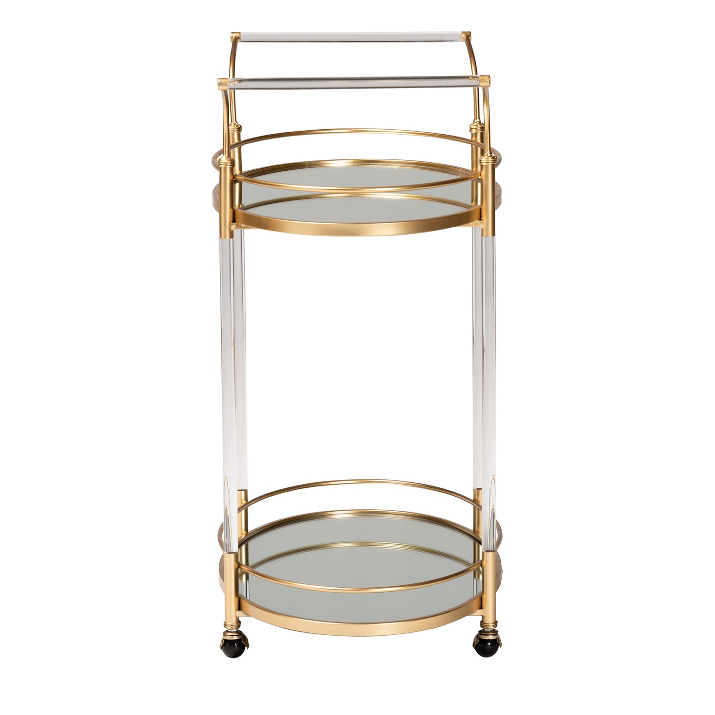 Baxton Studio Nakano Contemporary Glam and Luxe Gold Metal and Mirrored Glass 2-Tier Wine Cart | Bar Carts | Modishstore - 4