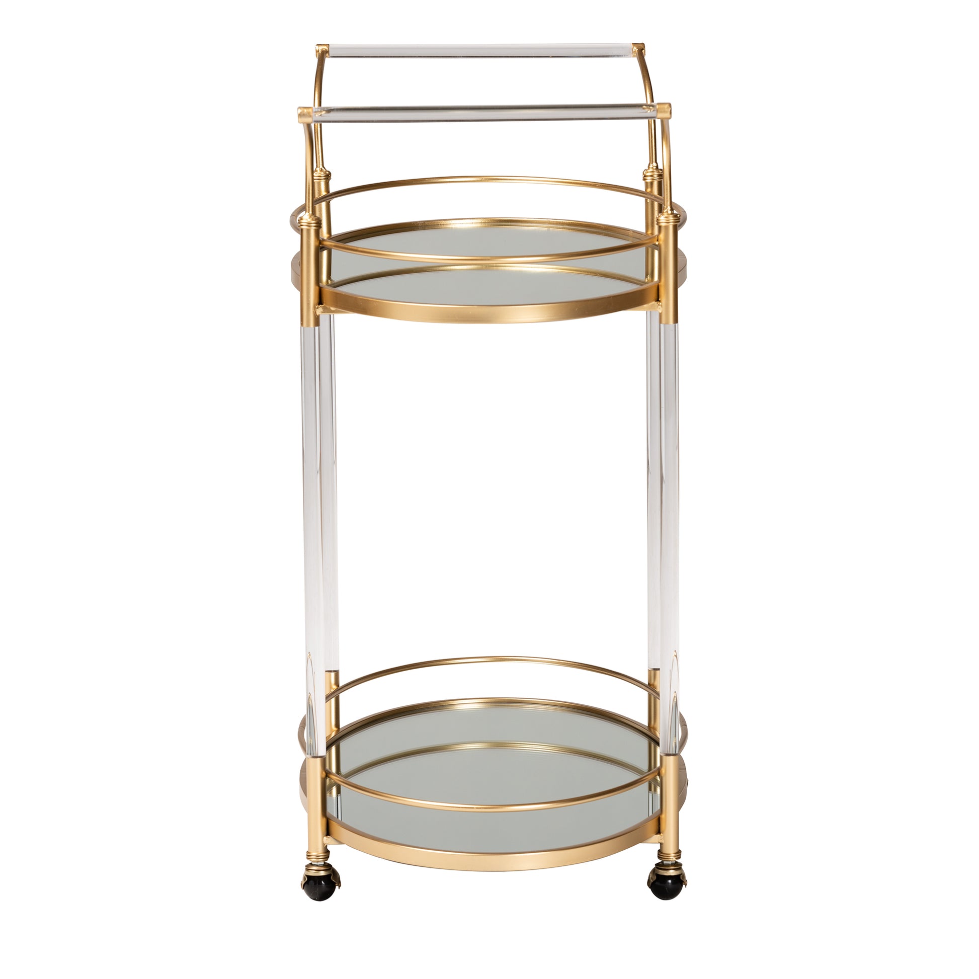 Baxton Studio Nakano Contemporary Glam and Luxe Gold Metal and Mirrored Glass 2-Tier Wine Cart | Bar Carts | Modishstore - 4