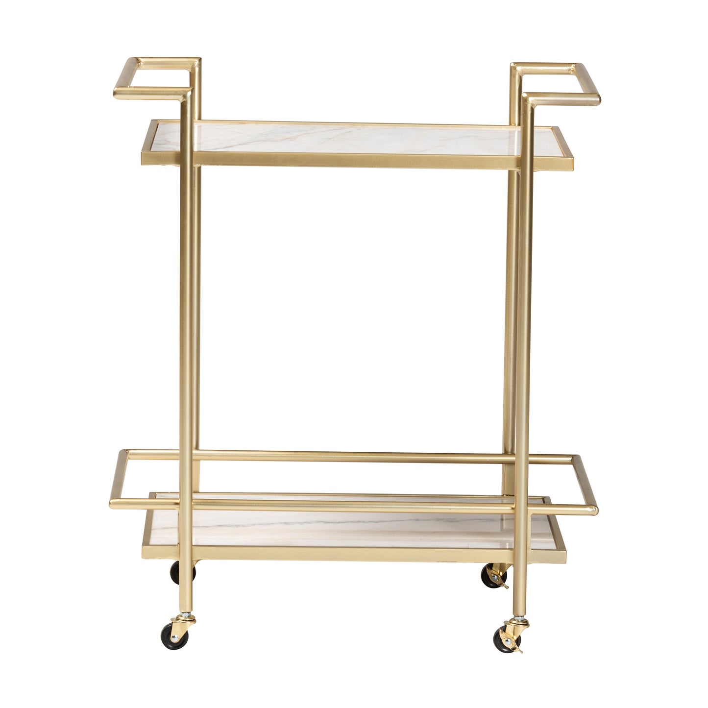 Baxton Studio Louise Contemporary Glam and Luxe Gold Metal and White Marble 2-Tier Wine Cart | Bar Carts | Modishstore - 3