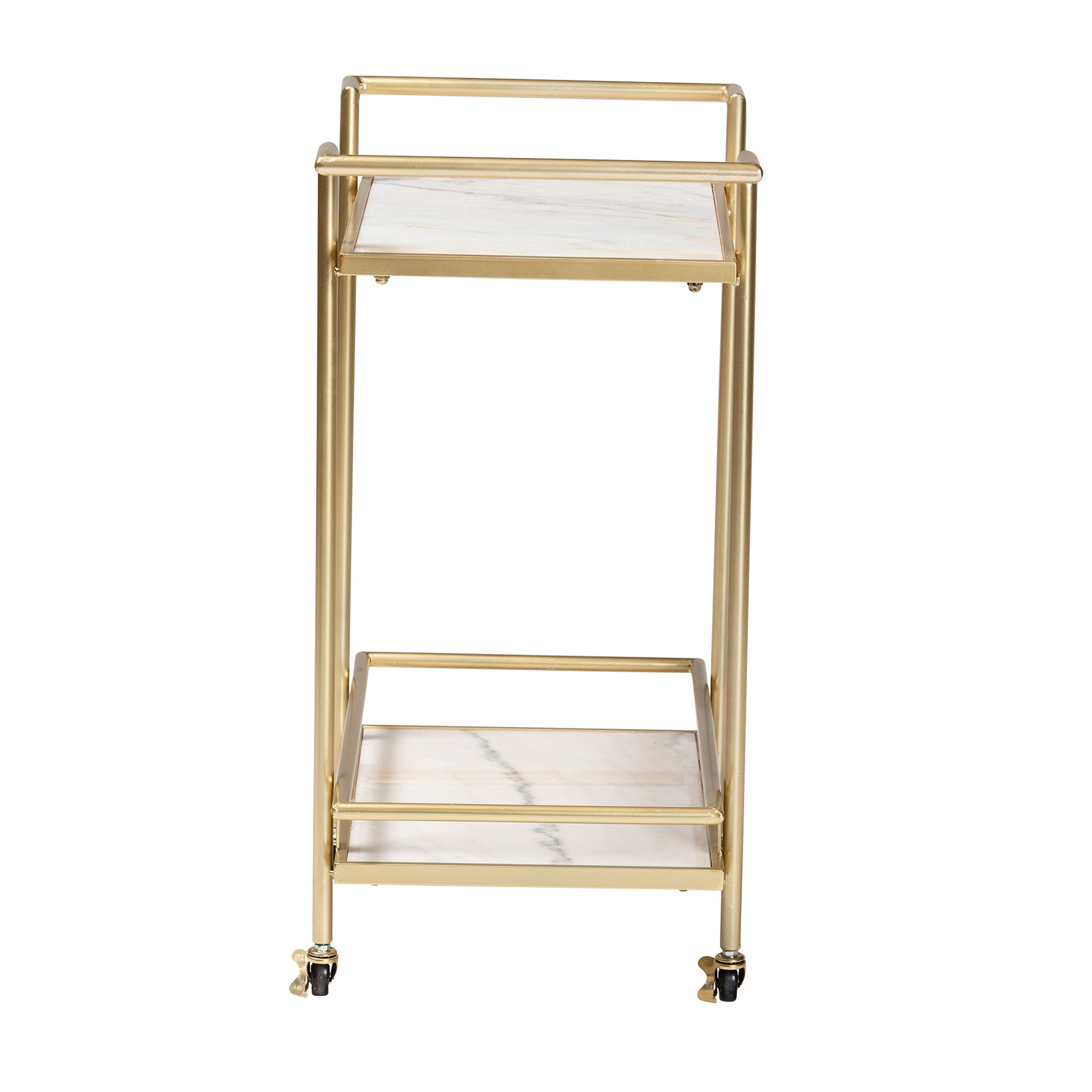 Baxton Studio Louise Contemporary Glam and Luxe Gold Metal and White Marble 2-Tier Wine Cart | Bar Carts | Modishstore - 4