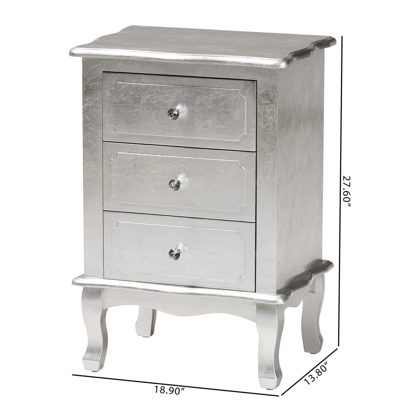 Baxton Studio Newton Classic and Traditional Silver Finished Wood 3-Drawer End Table | Cabinets | Modishstore - 3