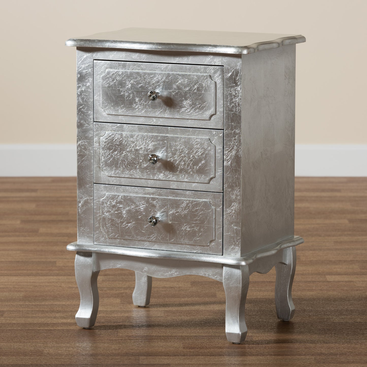 Baxton Studio Newton Classic and Traditional Silver Finished Wood 3-Drawer End Table | Cabinets | Modishstore - 2