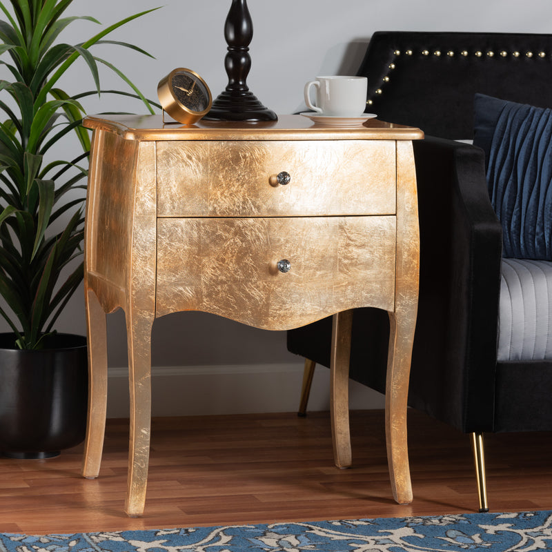 Baxton Studio Patrice Classic and Traditional Gold Finished Wood 2-Drawer End Table | End Tables | Modishstore