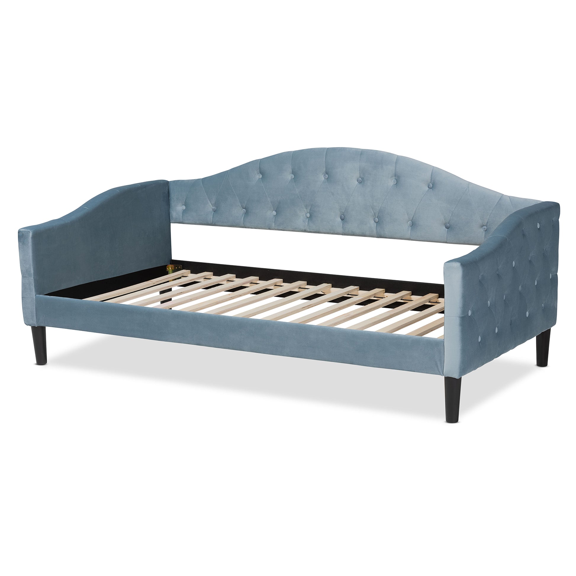 Baxton Studio Benjamin Modern and Contemporary Light Blue Velvet Fabric Upholstered and Dark Brown Finished Wood Full Size Daybed | Daybeds | Modishstore - 4