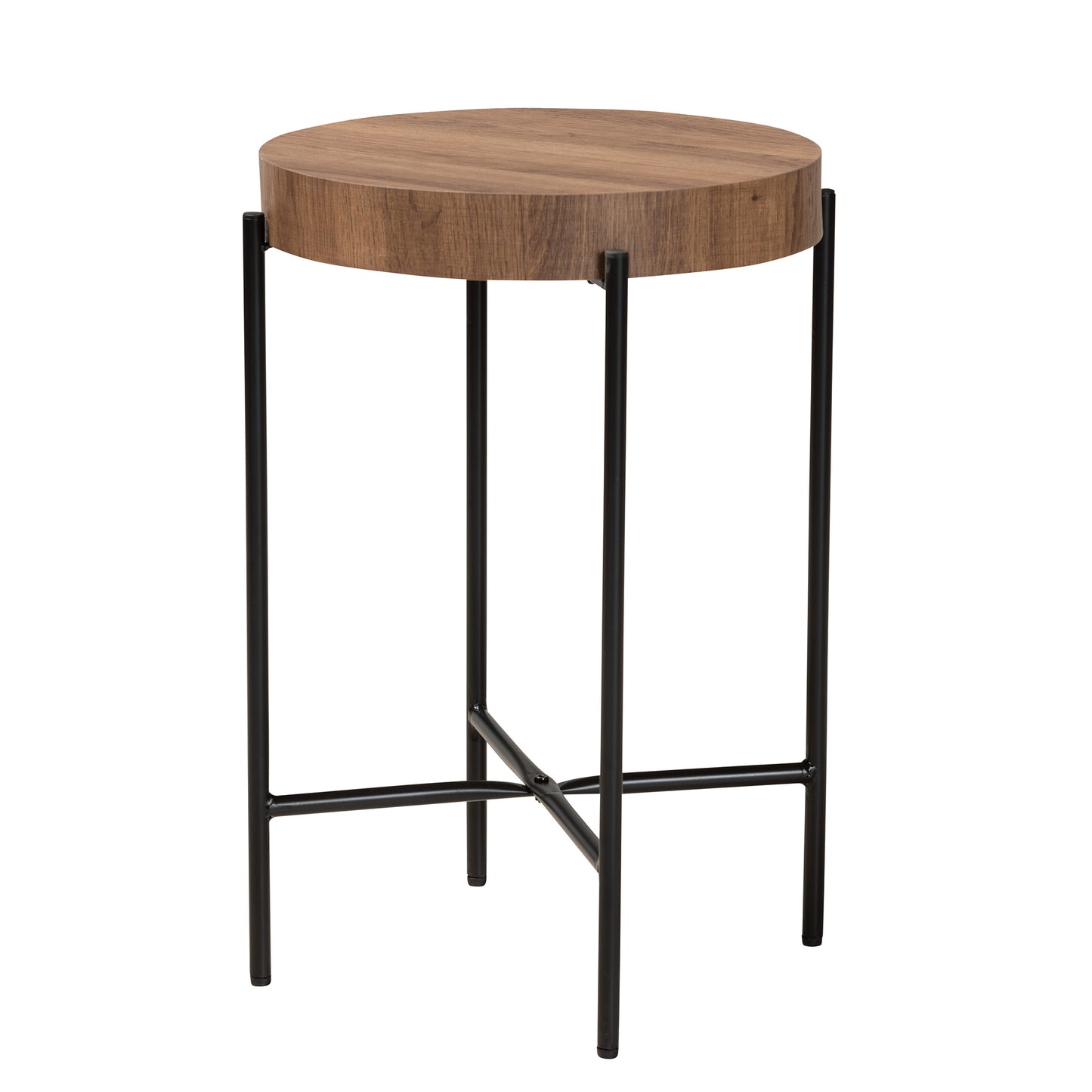 Baxton Studio Savion Modern Industrial Walnut Brown Finished Wood and Black Metal End Table | End Tables | Modishstore - 2