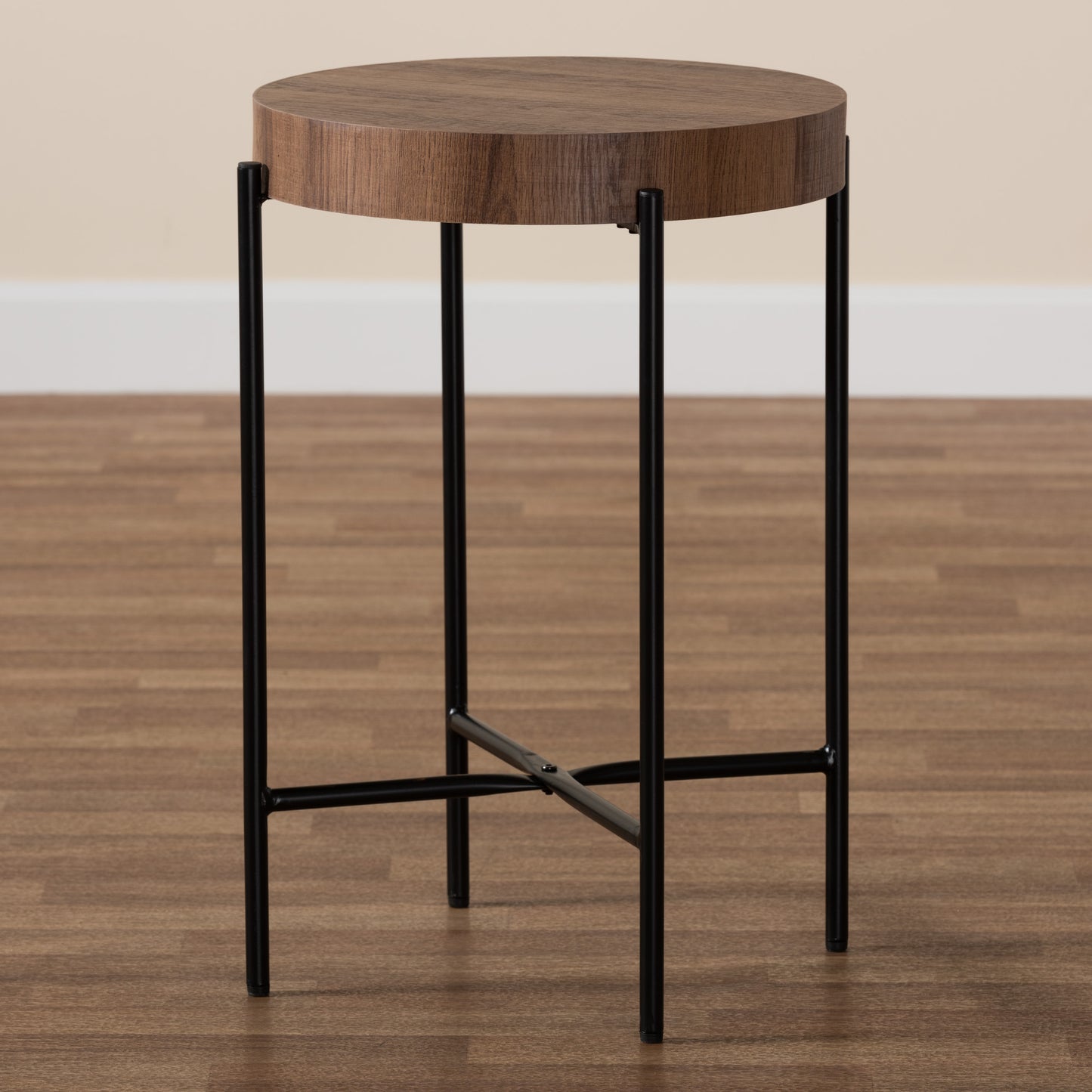 Baxton Studio Savion Modern Industrial Walnut Brown Finished Wood and Black Metal End Table | End Tables | Modishstore - 6