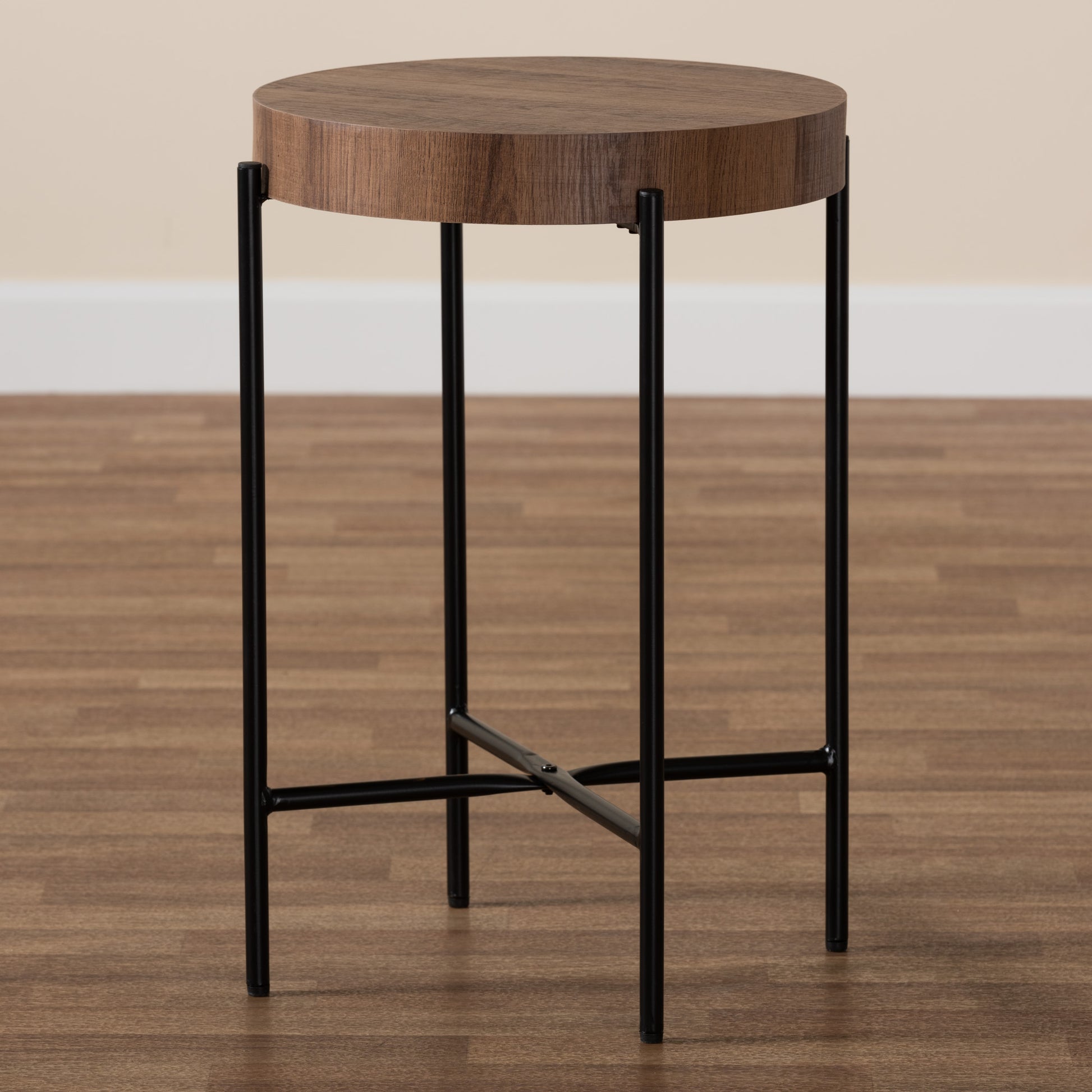 Baxton Studio Savion Modern Industrial Walnut Brown Finished Wood and Black Metal End Table | End Tables | Modishstore - 6