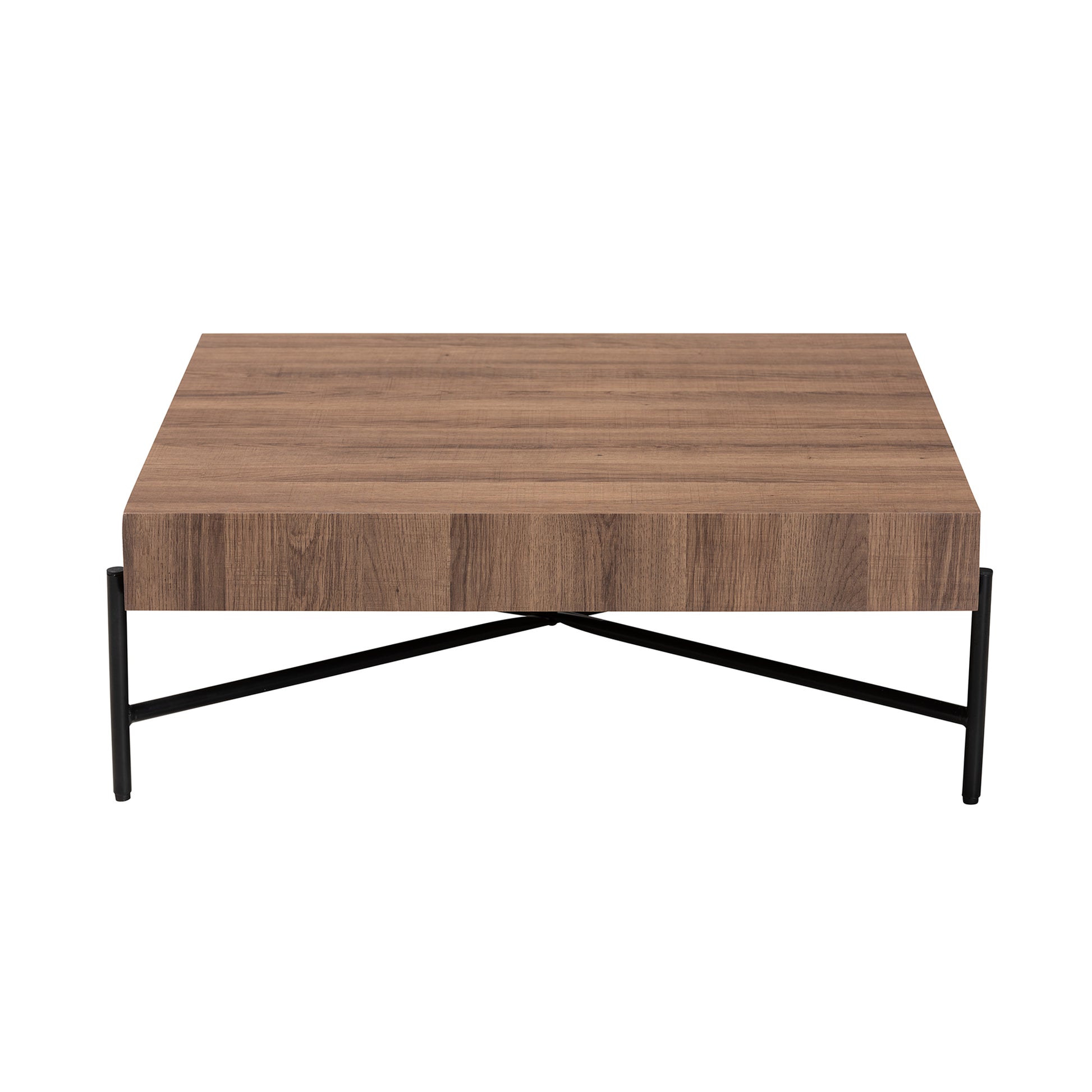 Baxton Studio Savion Modern Industrial Walnut Brown Finished Wood and Black Metal Coffee Table | Coffee Tables | Modishstore - 3