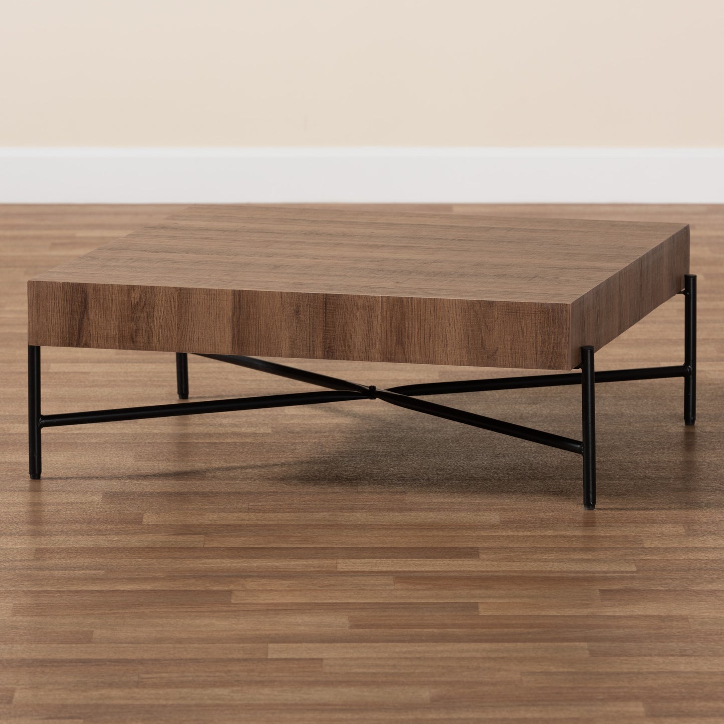 Baxton Studio Savion Modern Industrial Walnut Brown Finished Wood and Black Metal Coffee Table | Coffee Tables | Modishstore - 6