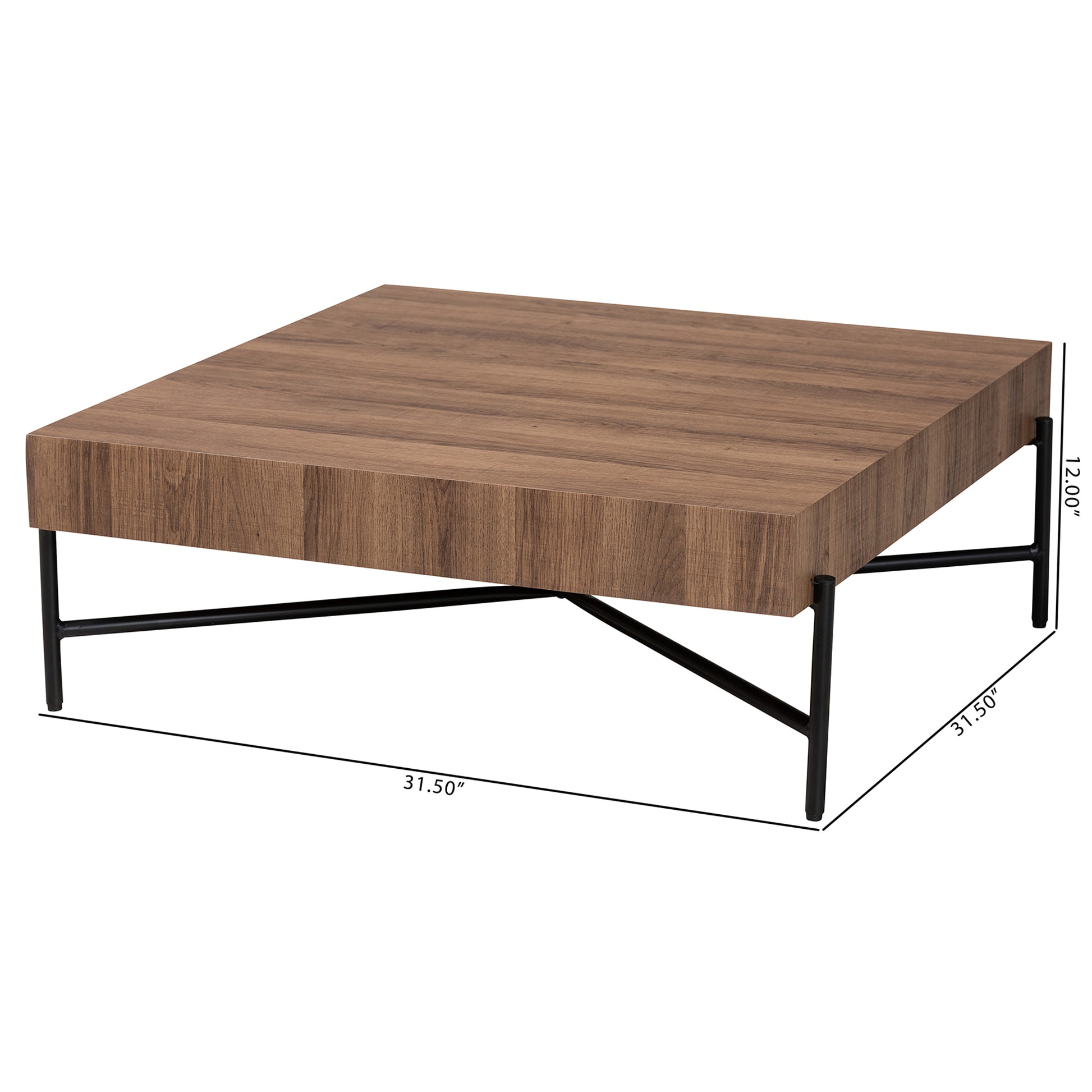 Baxton Studio Savion Modern Industrial Walnut Brown Finished Wood and Black Metal Coffee Table | Coffee Tables | Modishstore - 7