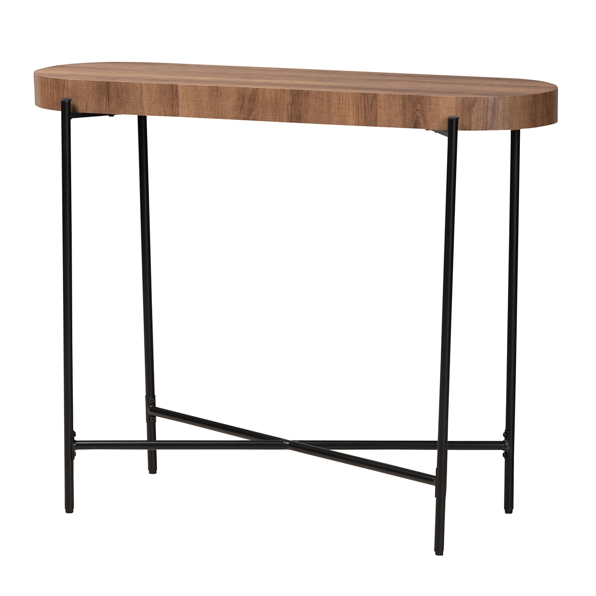 Baxton Studio Savion Modern Industrial Walnut Brown Finished Wood and Black Metal Console Table | Console Tables | Modishstore - 2