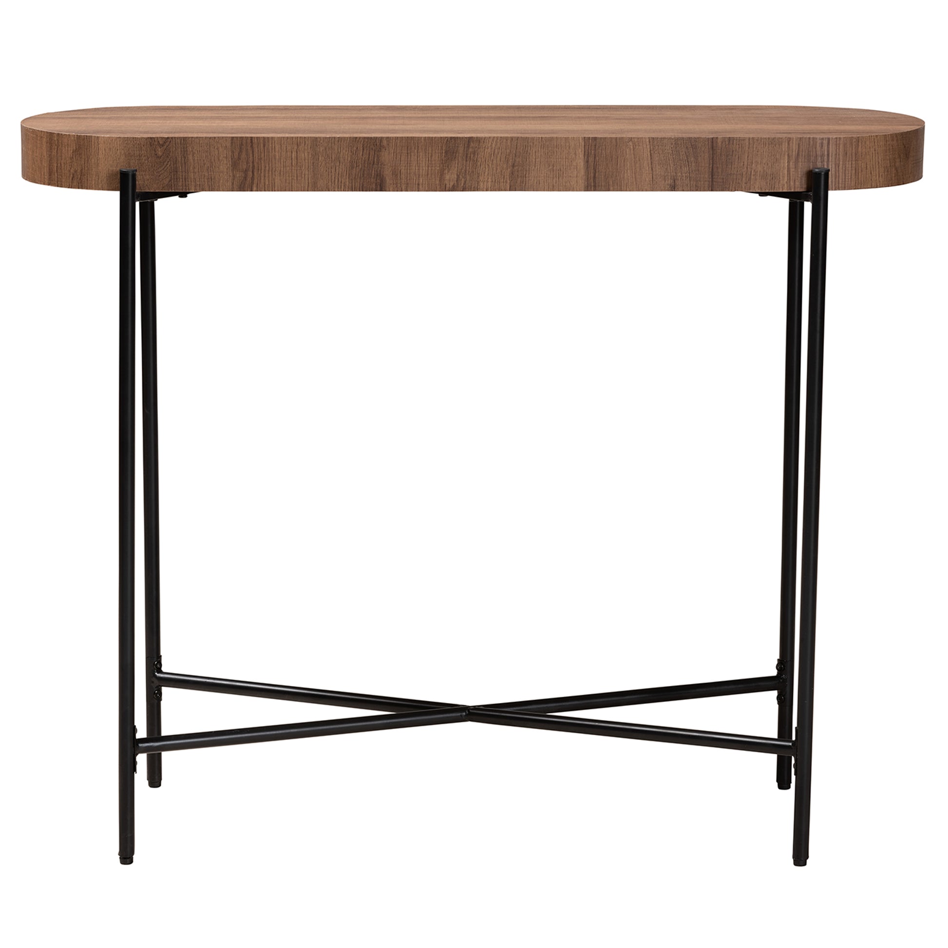 Baxton Studio Savion Modern Industrial Walnut Brown Finished Wood and Black Metal Console Table | Console Tables | Modishstore - 3