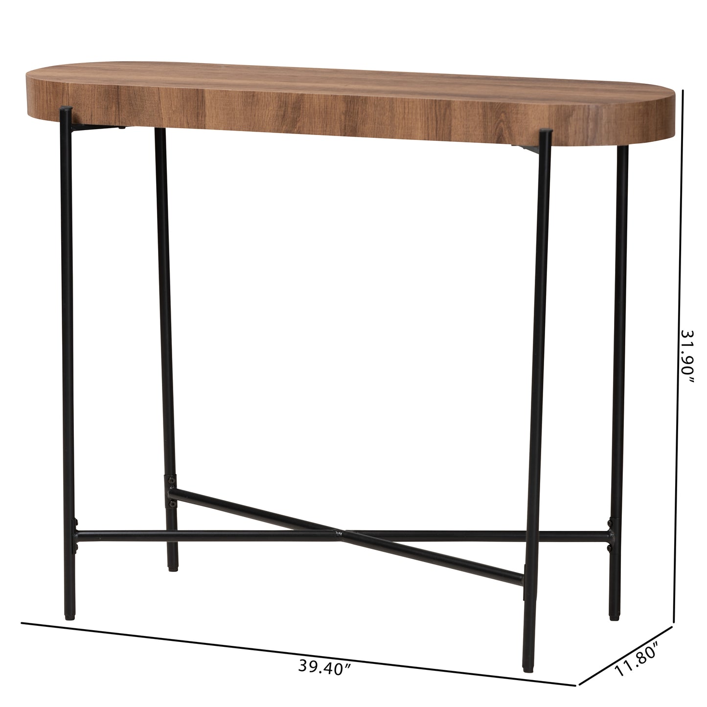 Baxton Studio Savion Modern Industrial Walnut Brown Finished Wood and Black Metal Console Table | Console Tables | Modishstore - 8