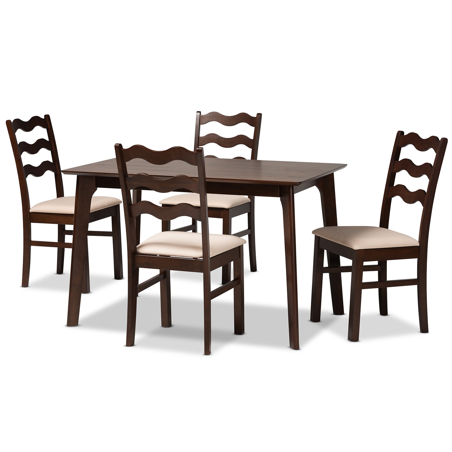 Baxton Studio Amara Mid-Century Modern Cream Fabric and Dark Brown Finished Wood 5-Piece Dining Set | Dining Sets | Modishstore - 4