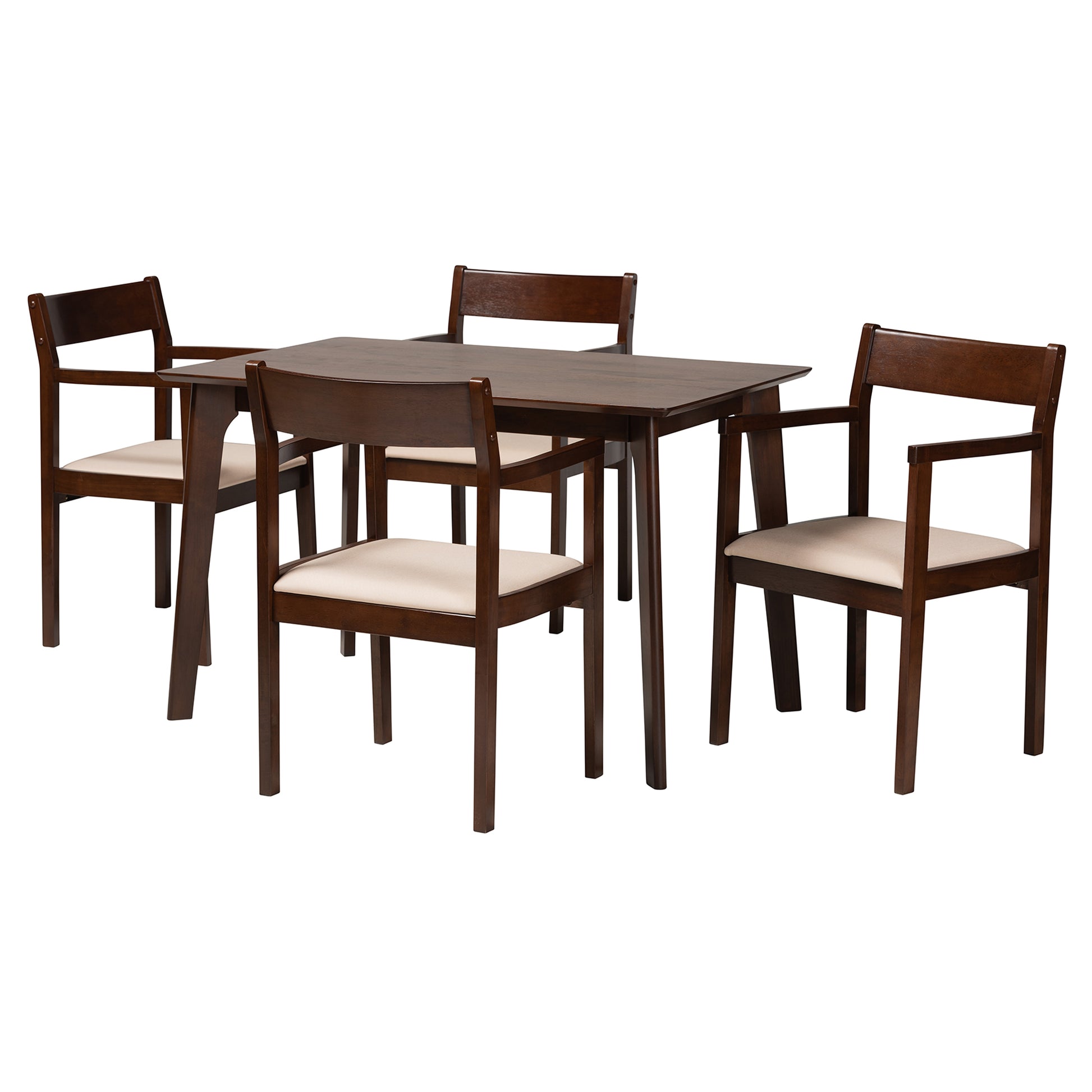 Baxton Studio Helene Mid-Century Modern Cream Fabric and Dark Brown Finished Wood 5-Piece Dining Set | Dining Sets | Modishstore - 4