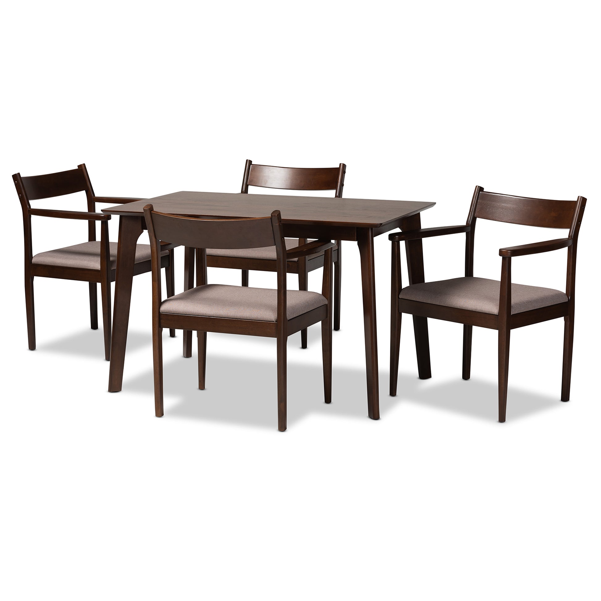 Baxton Studio Coretta Mid-Century Modern Warm Grey Fabric and Dark Brown Finished Wood 5-Piece Dining Set | Dining Sets | Modishstore - 4